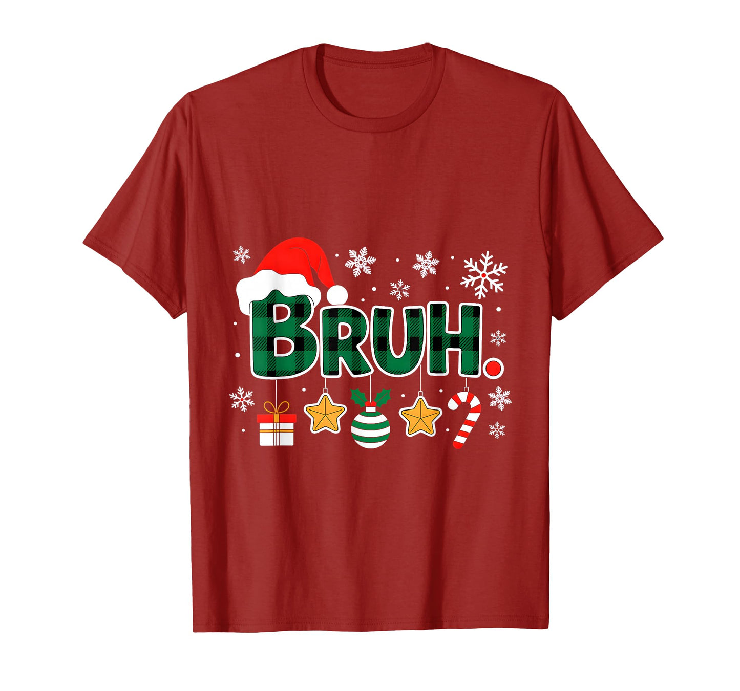 Bruh Funny Christmas Green Plaid Teens Boys Kid Xmas Pajamas T-Shirt