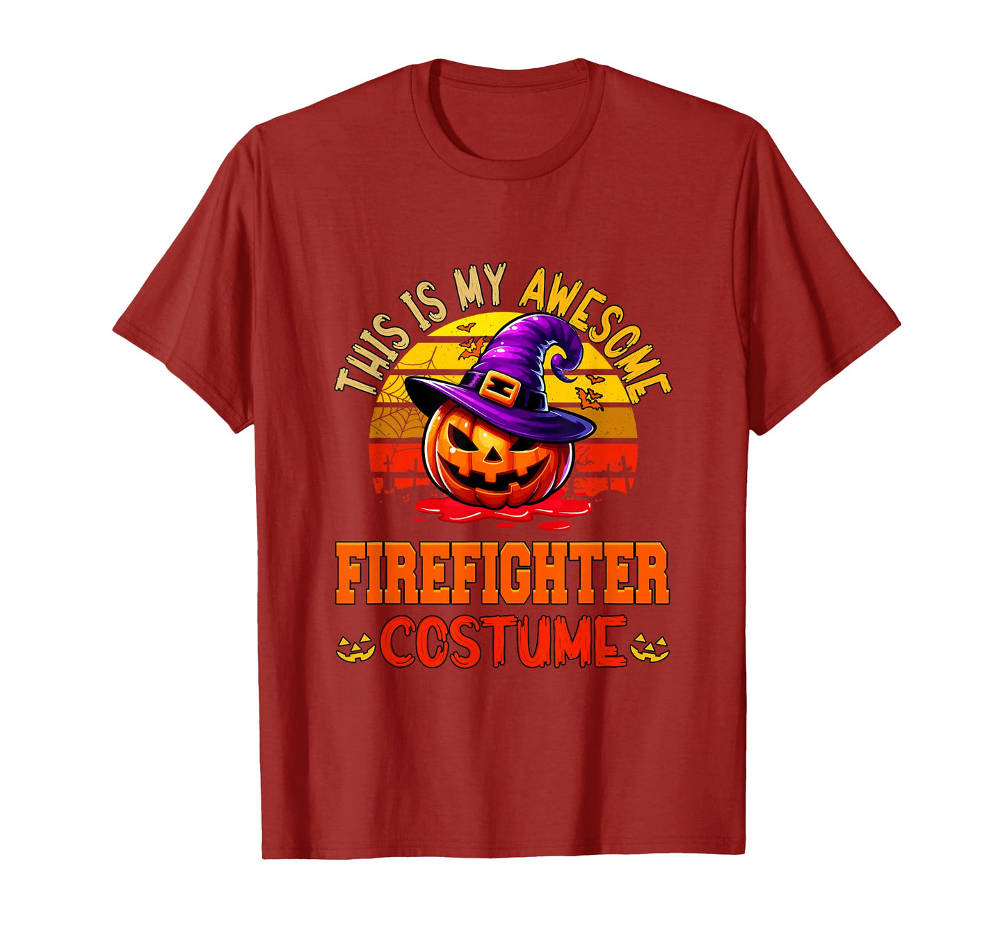 Vintage My Awesome Firefighter Costume Witch Carved Pumpkin T-Shirt