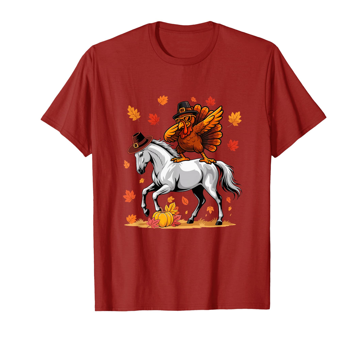 Dabbing Turkey On Horse Thanksgiving Autumn Pilgrim Farmer T-Shirt