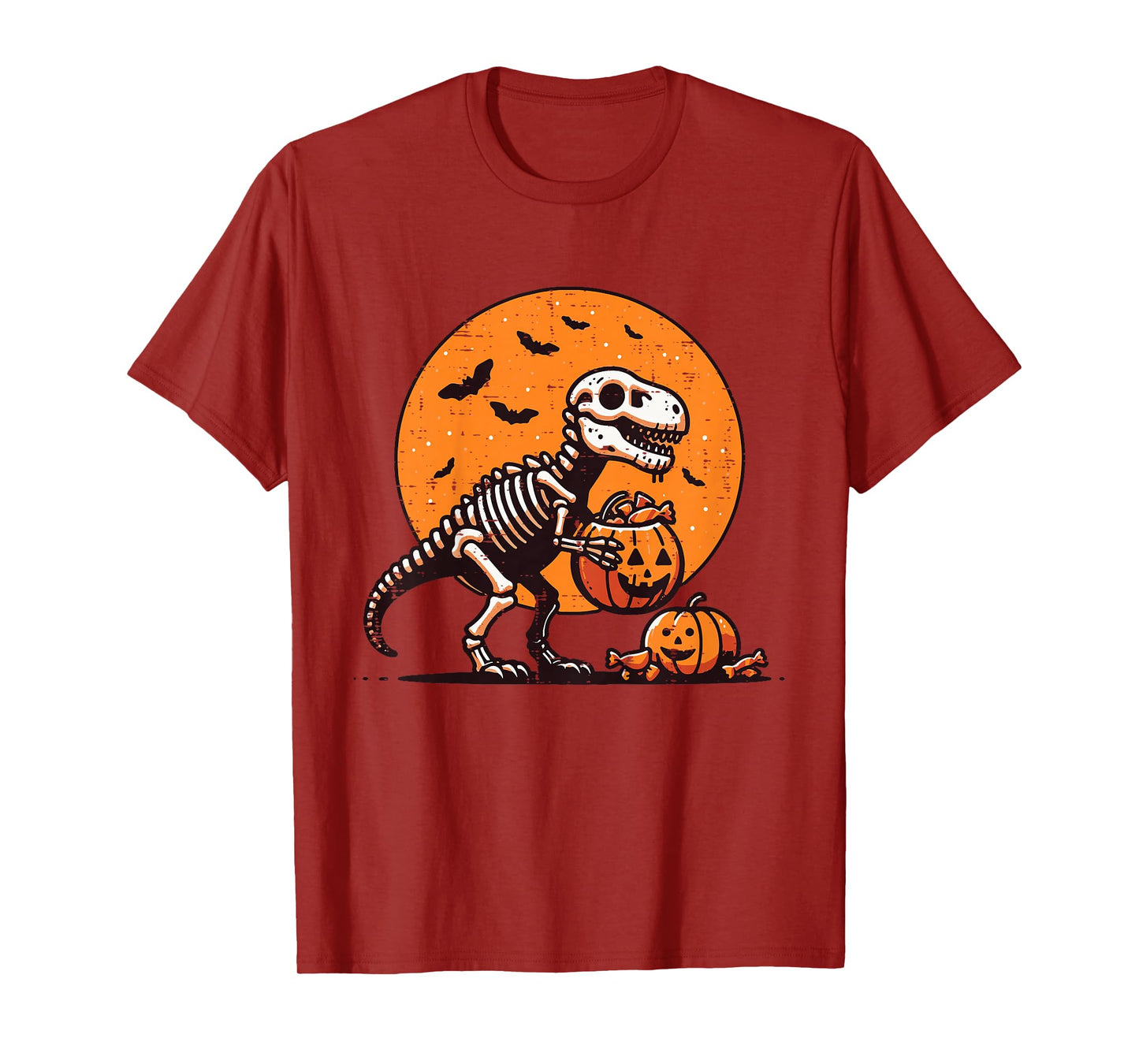 Kids Halloween Dino Skeleton Trick Treat Trex Costume Boys Kids T-Shirt