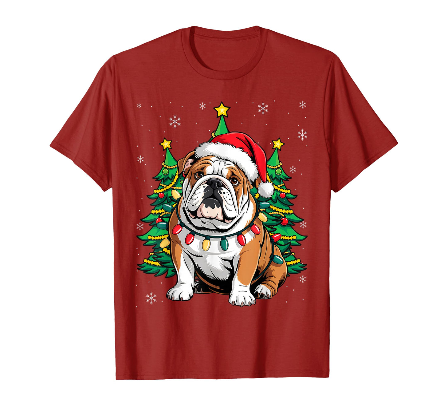 English Bulldog Santa Christmas Tree Lights Xmas Boys Dog T-Shirt