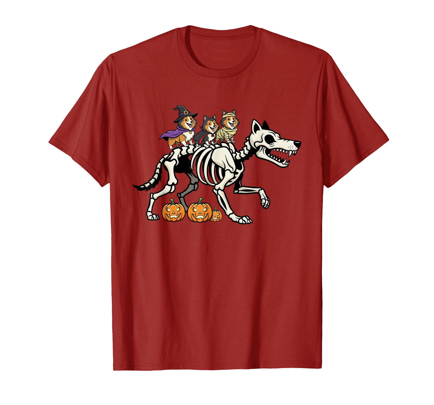 Shetland Sheepdog Skeleton Mummy Witch Halloween Mens Womens T-Shirt