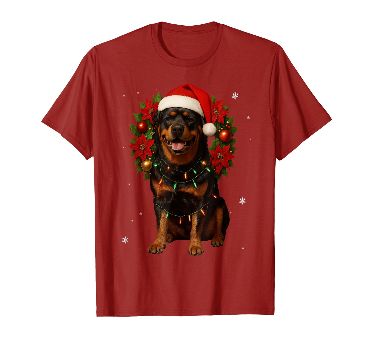 Christmas Rottweiler Festive Wreath Lights Xmas Santa Dog T-Shirt