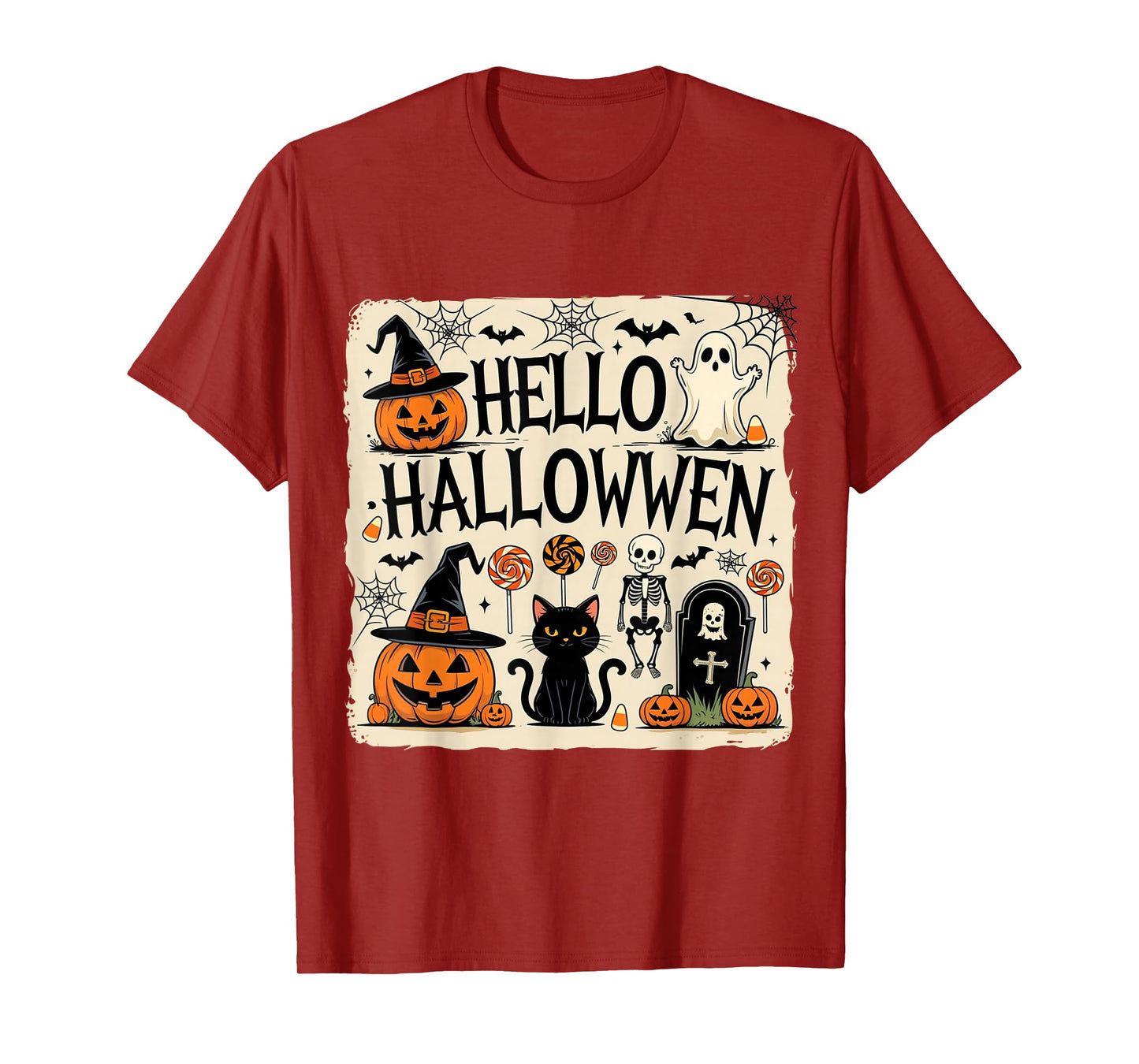 Hello Halloween Vintage Design – Pumpkin Skeleton T-Shirt