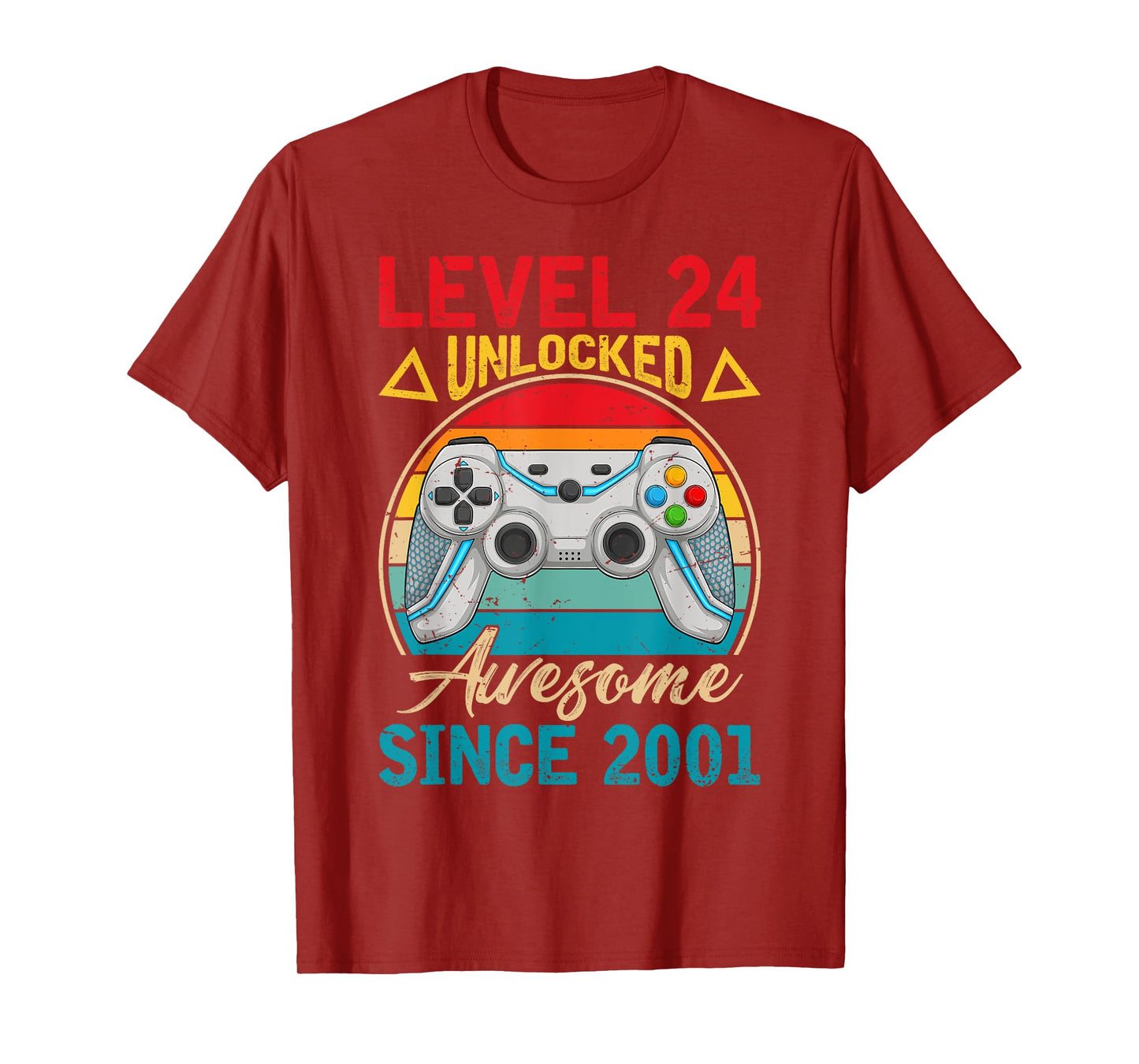 Level 24 Unlocked Awesome Since 2001 Retro 24th Birthday T-Shirt
