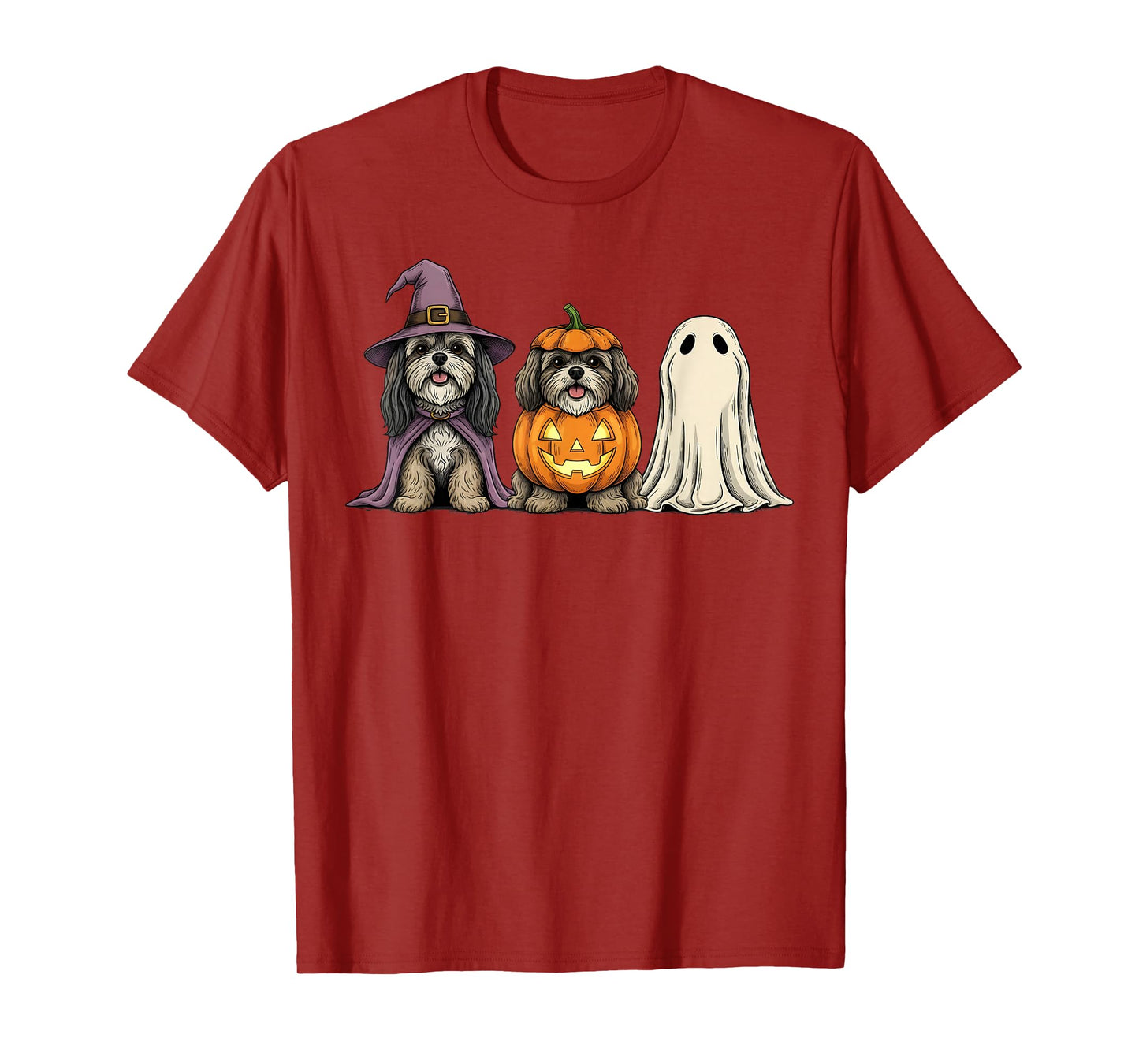 Spooky Ghost Lhasa Apso Pumpkin Halloween Dog Lover T-Shirt