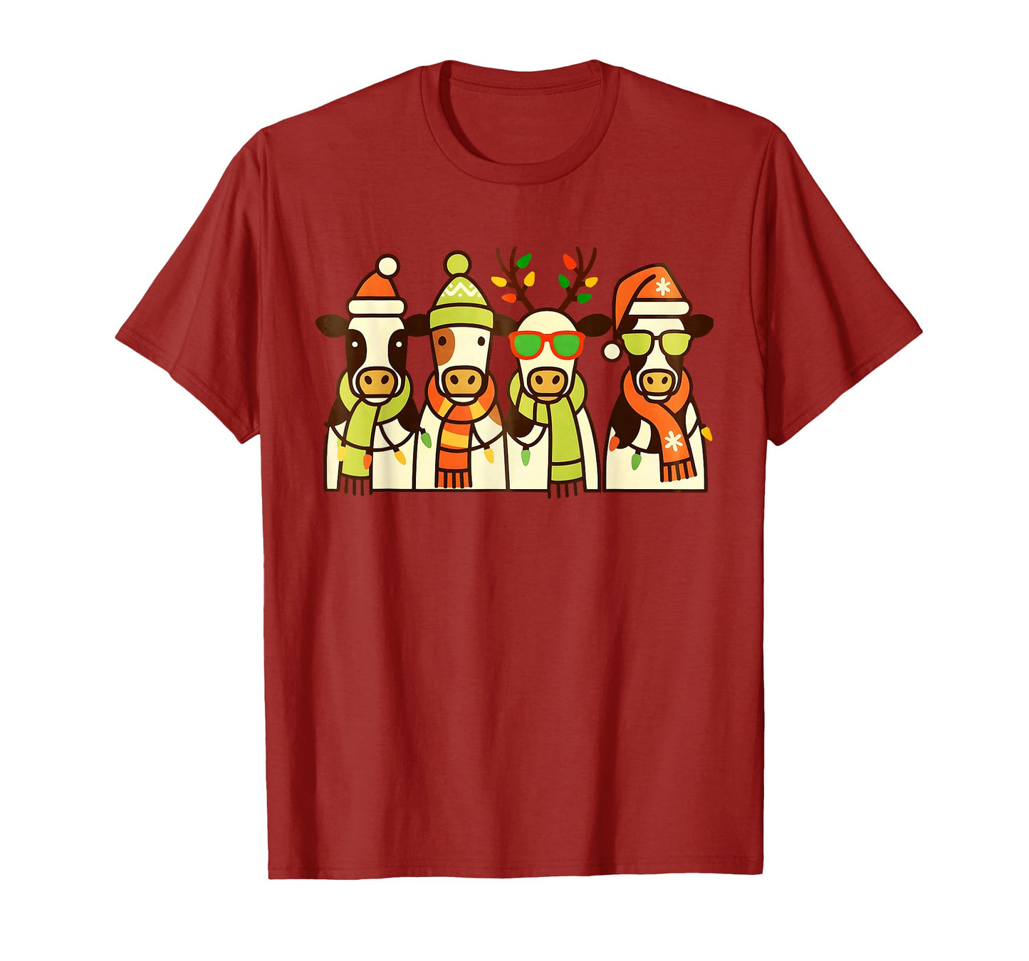 Funny Cow Christmas Lights Western Xmas Santa Farm Animal T-Shirt