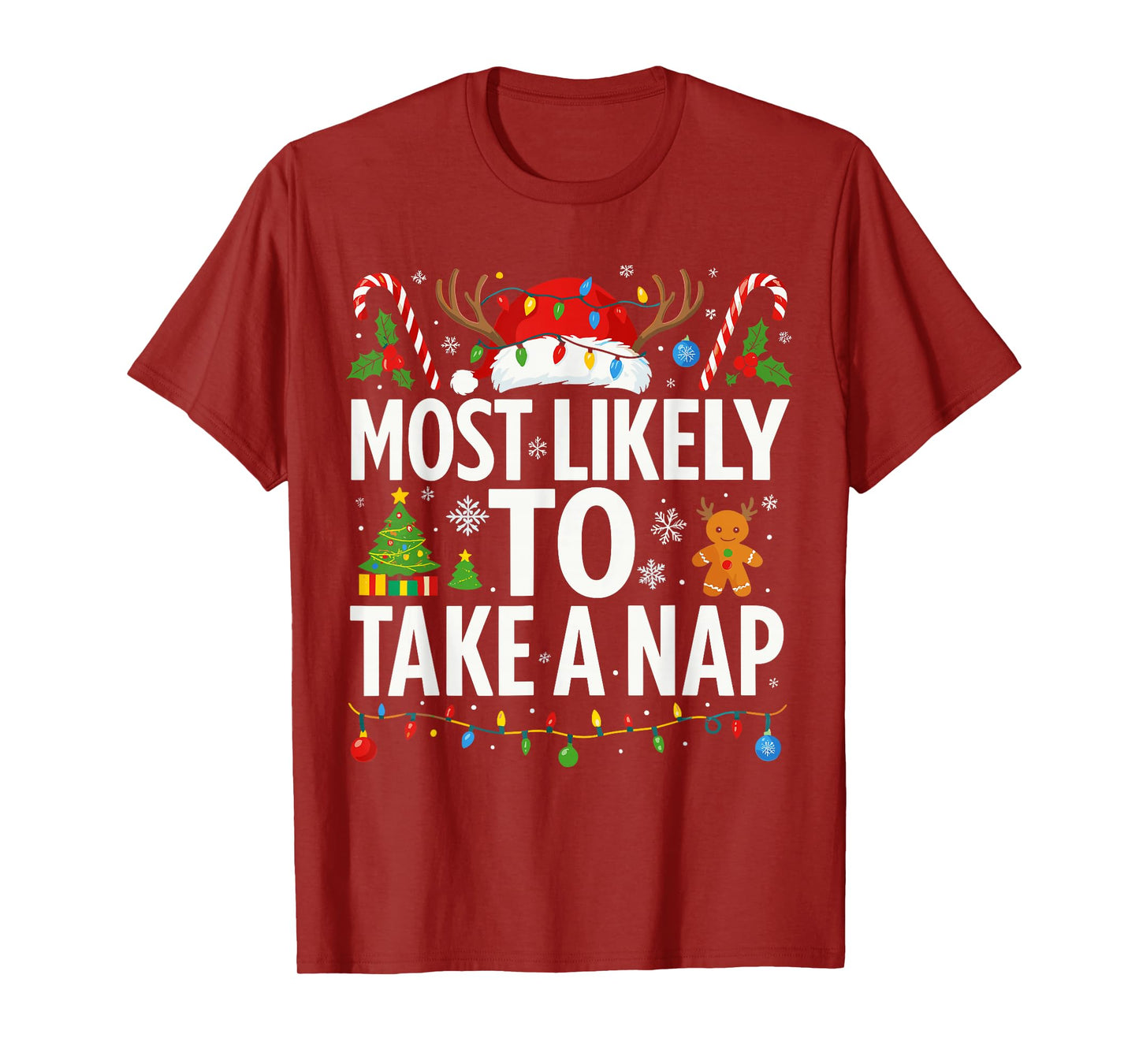 Most Likely to Nap on Christmas Shirt Men, Funny Xmas Lazy T-Shirt