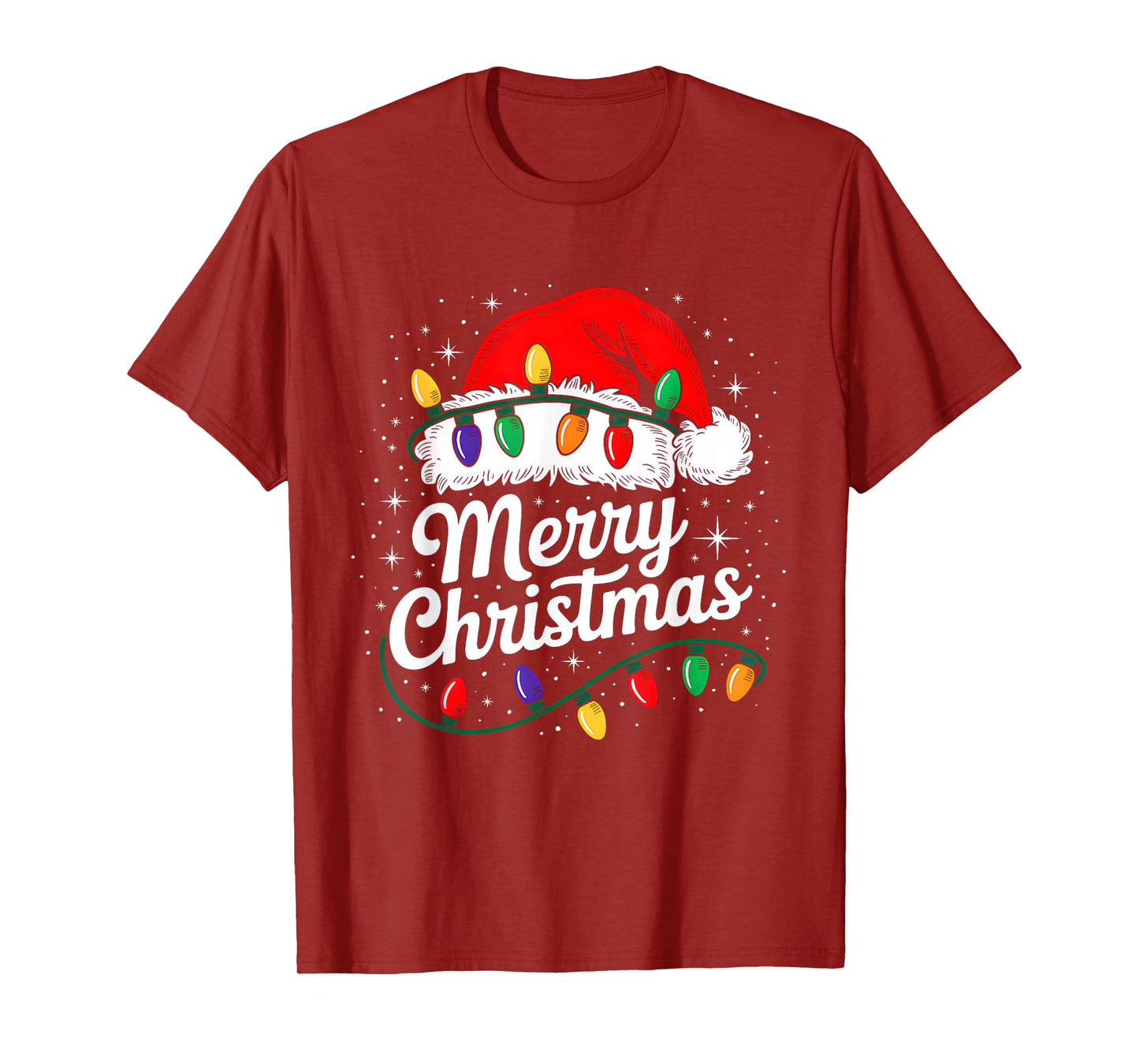 Merry Christmas Lights Red Santa Hat Xmas Family Men Women T-Shirt