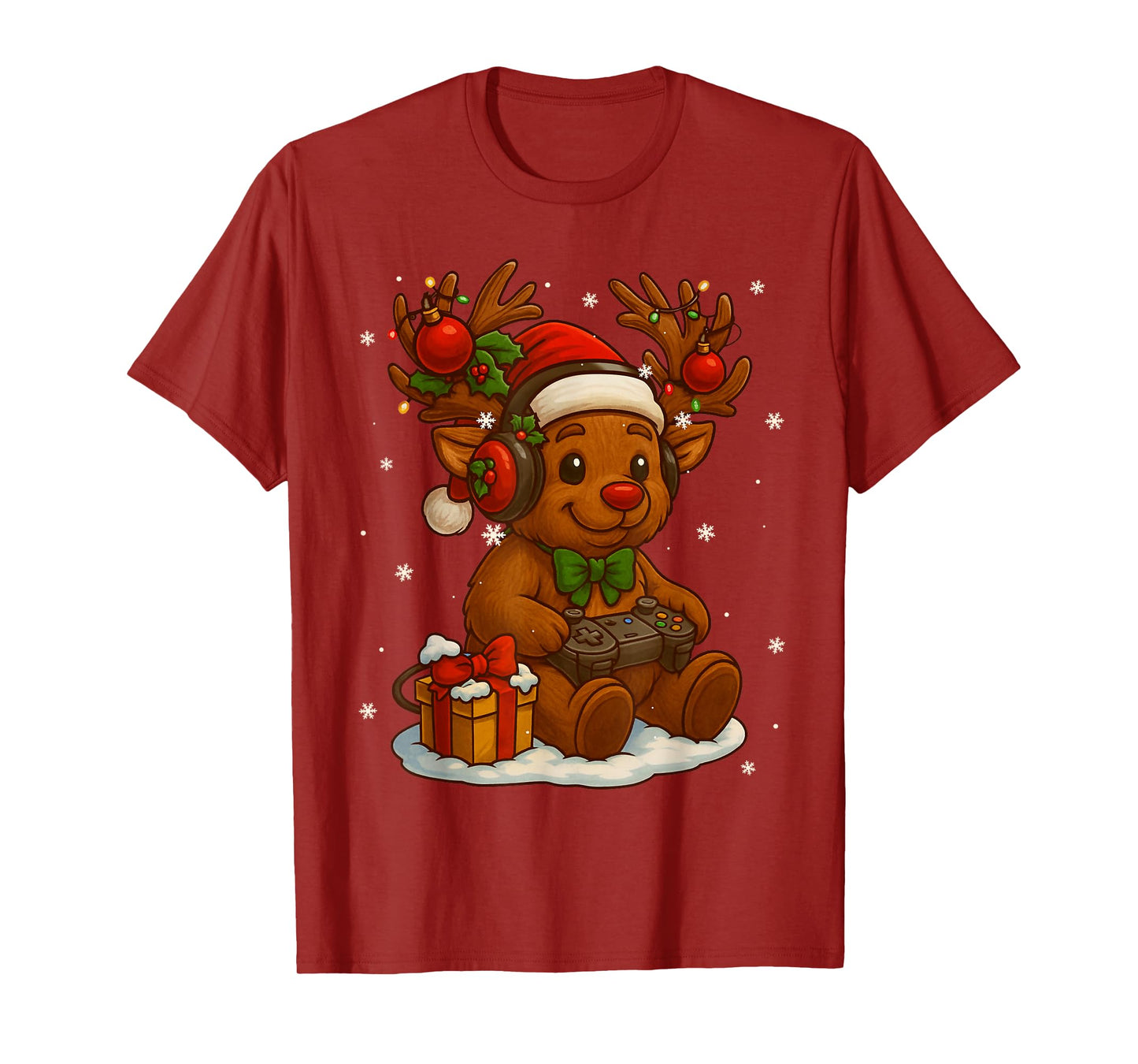 Cute Rudolph Red Nose Gaming Santa Hat Christmas Xmas Boy T-Shirt