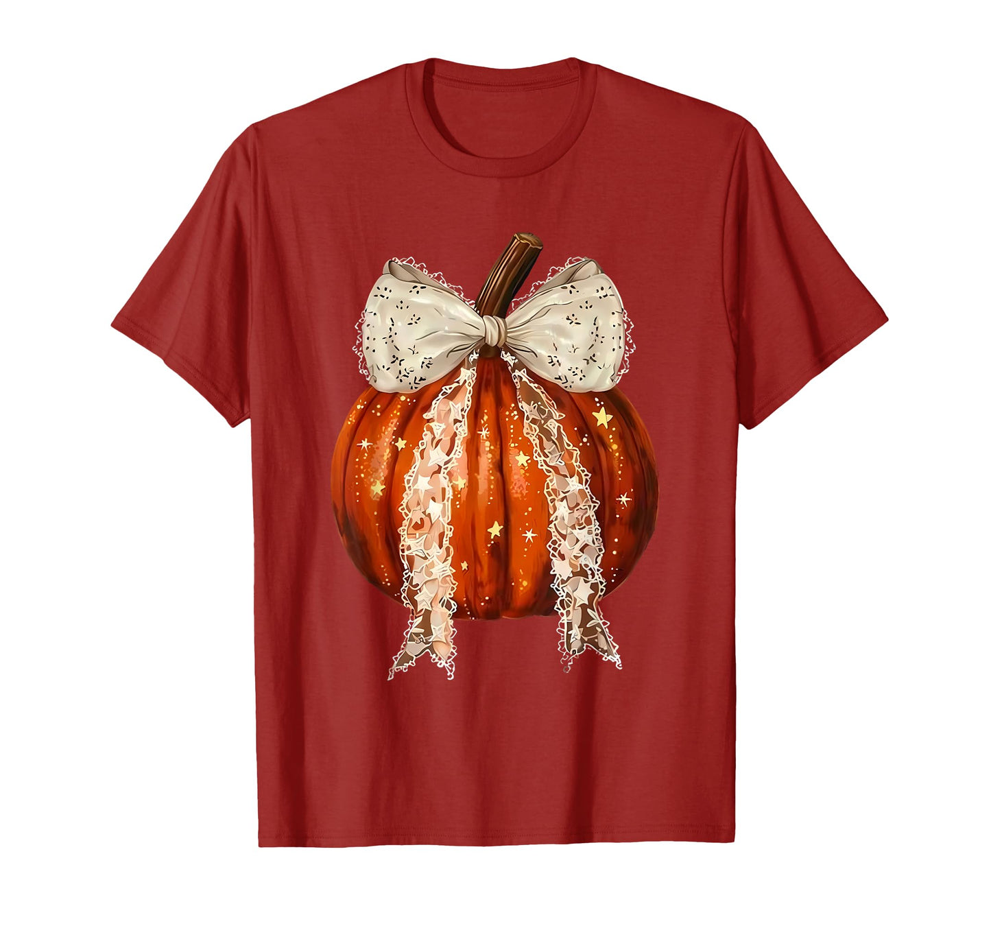 Retro Cute Patchwork Bow Pumpkin Season Autumn Fall Leaves T-Shirt