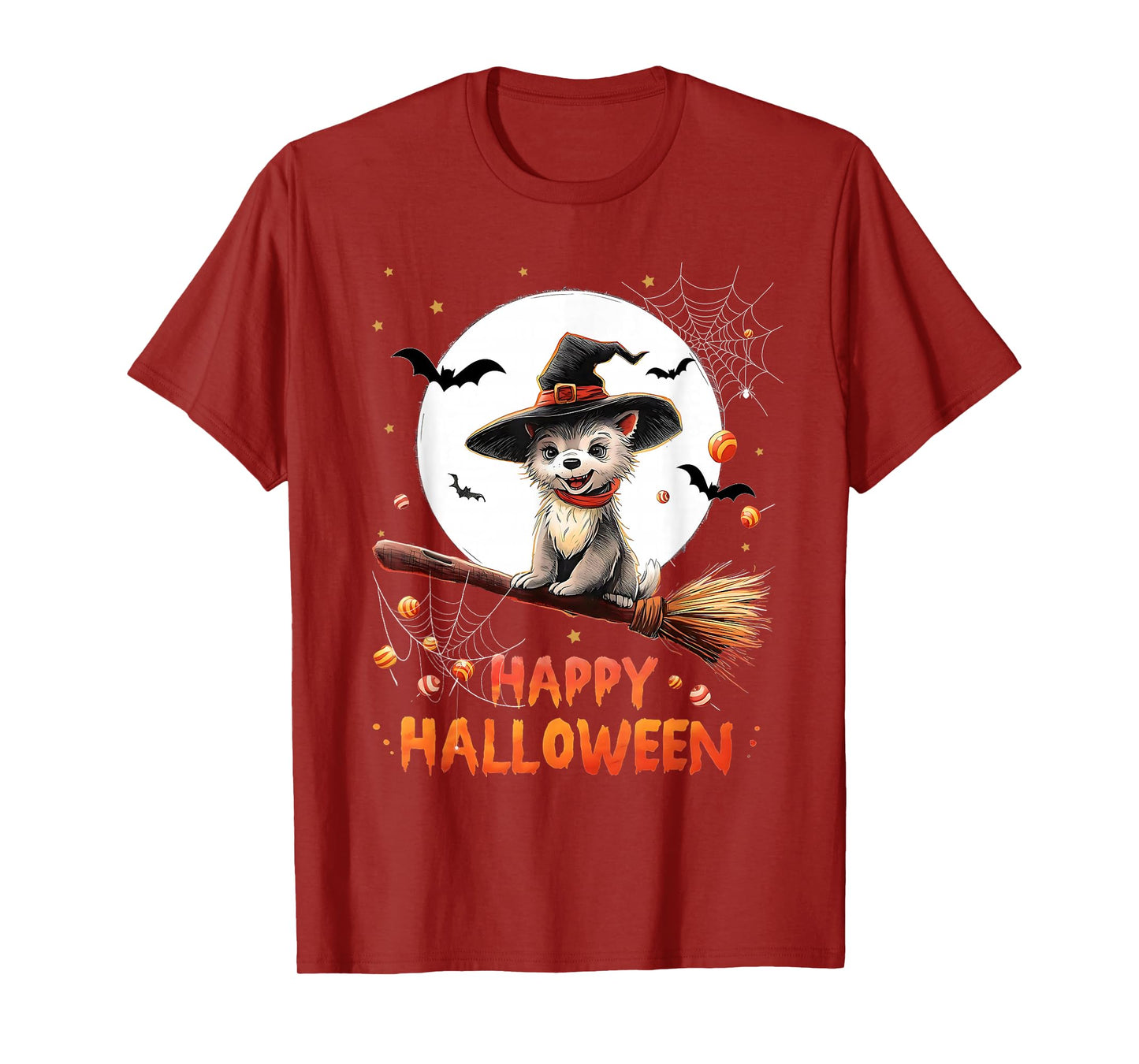 Funny Puppy Dog Witch Candy Spooky Ghost Halloween Costume T-Shirt