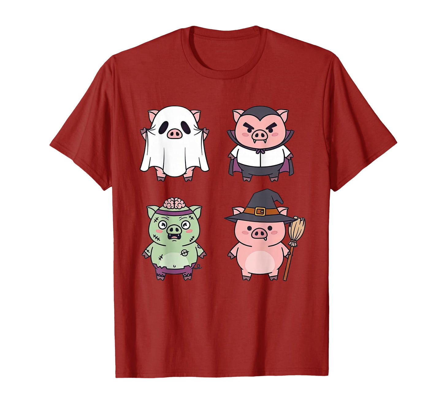 Cute Halloween Pigs Dressed As Ghost Vampire Witch Zombie T-Shirt