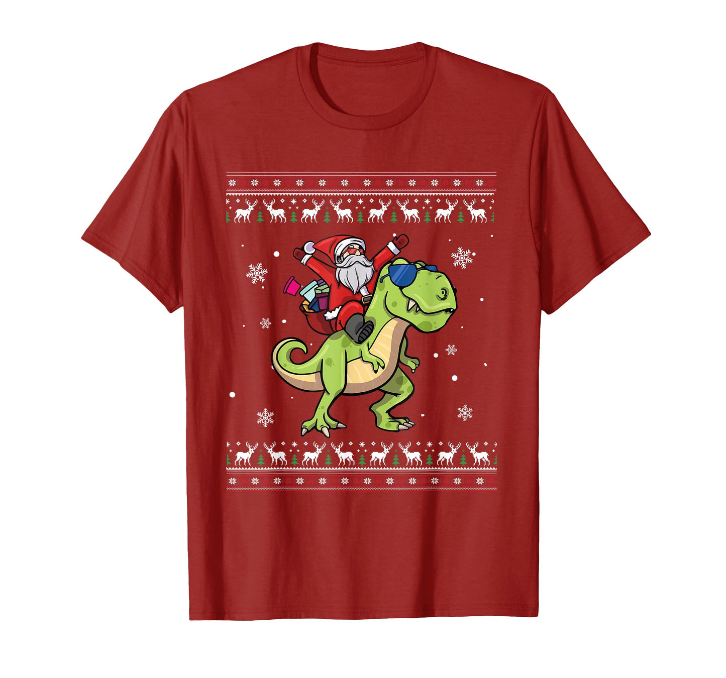 Santa Riding Dinosaur T rex Christmas Pajamas Men Boys Kids T-Shirt