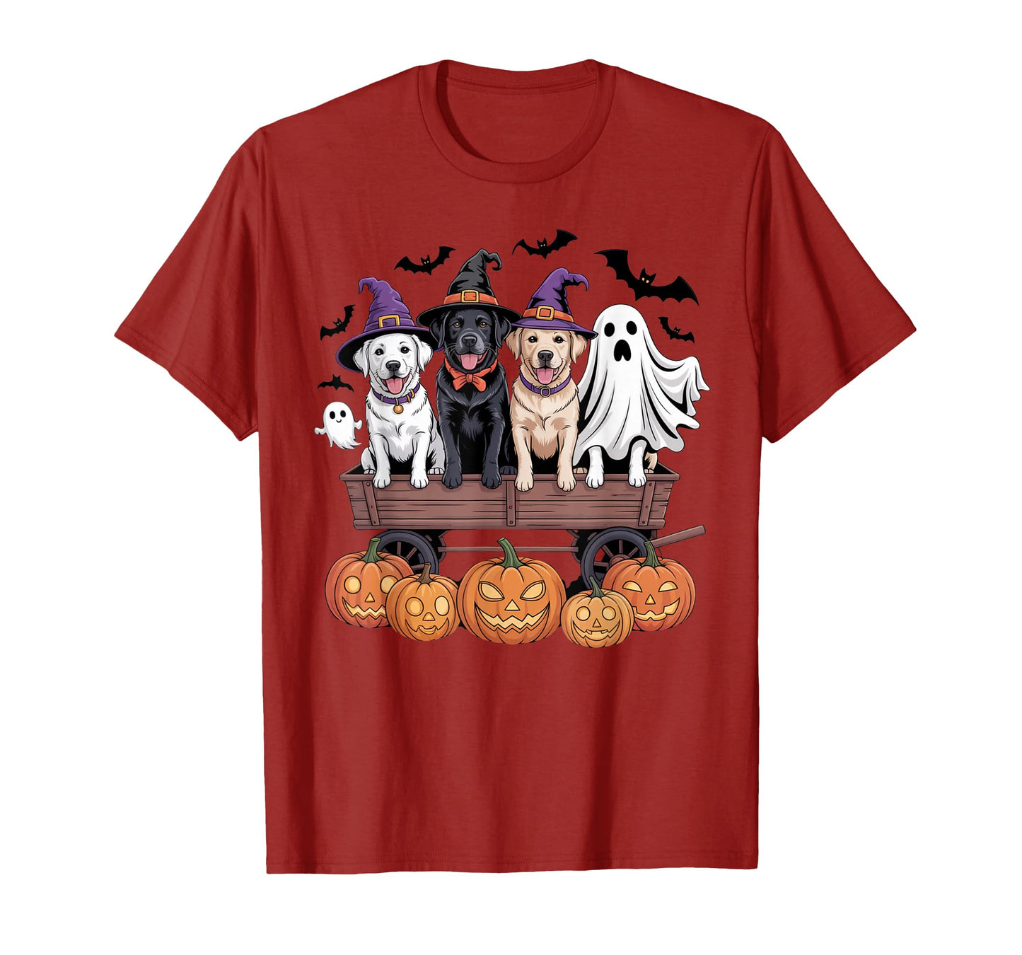 Labrador Halloween Wagon Witch Hats Ghost Pumpkins Matching T-Shirt