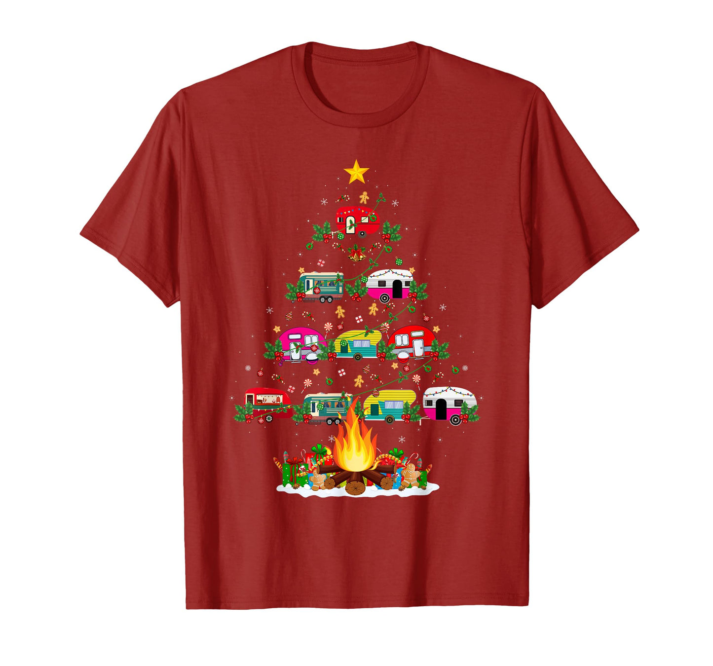 Camping Vehicle Christmas Lights Outdoors Camping Xmas Tree T-Shirt