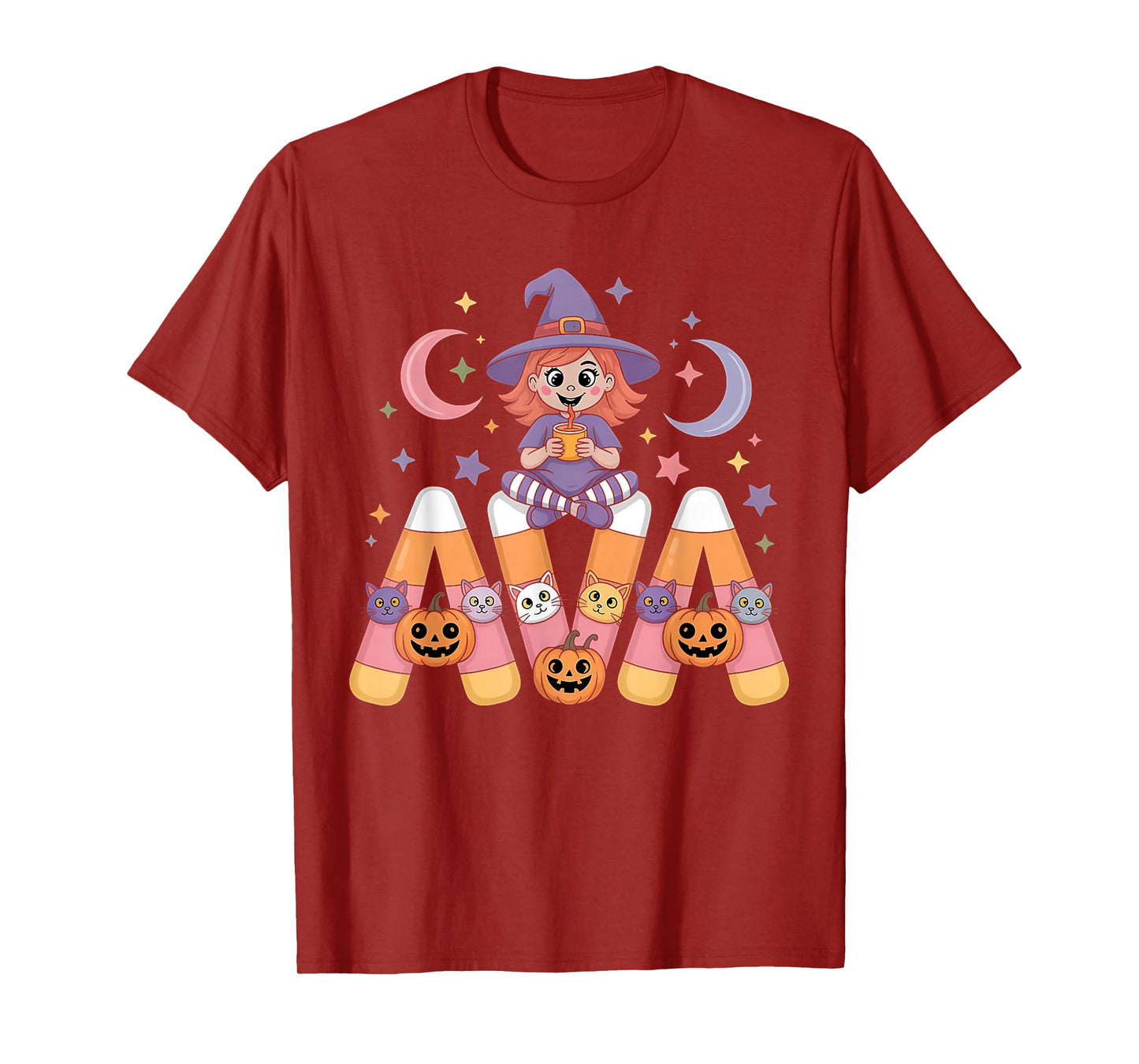 Ava Witch Candy Corn Cat Halloween Women and Girls T-Shirt