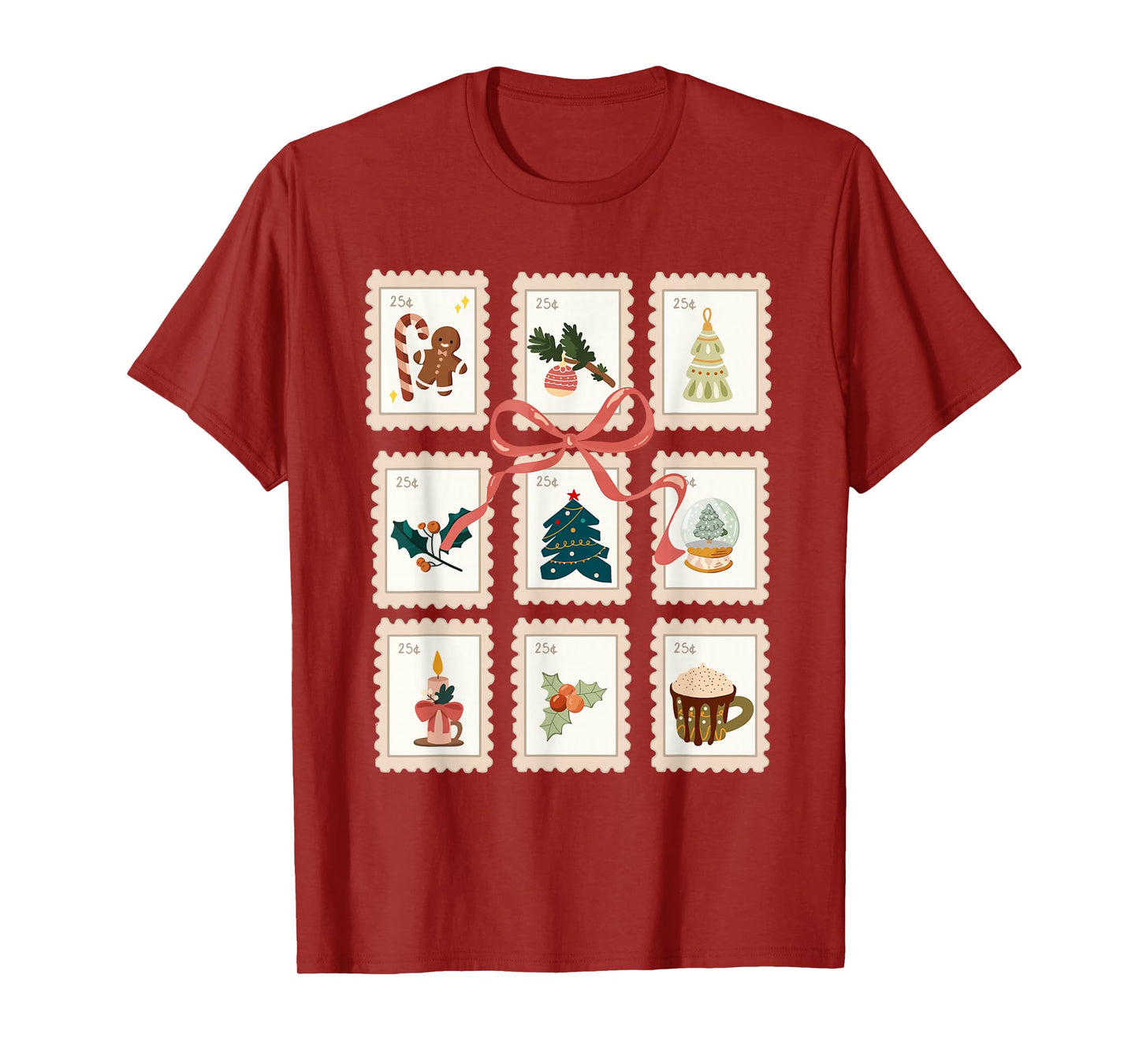 Vintage Christmas Postage Stamps Santa Snowman Elf T-Shirt
