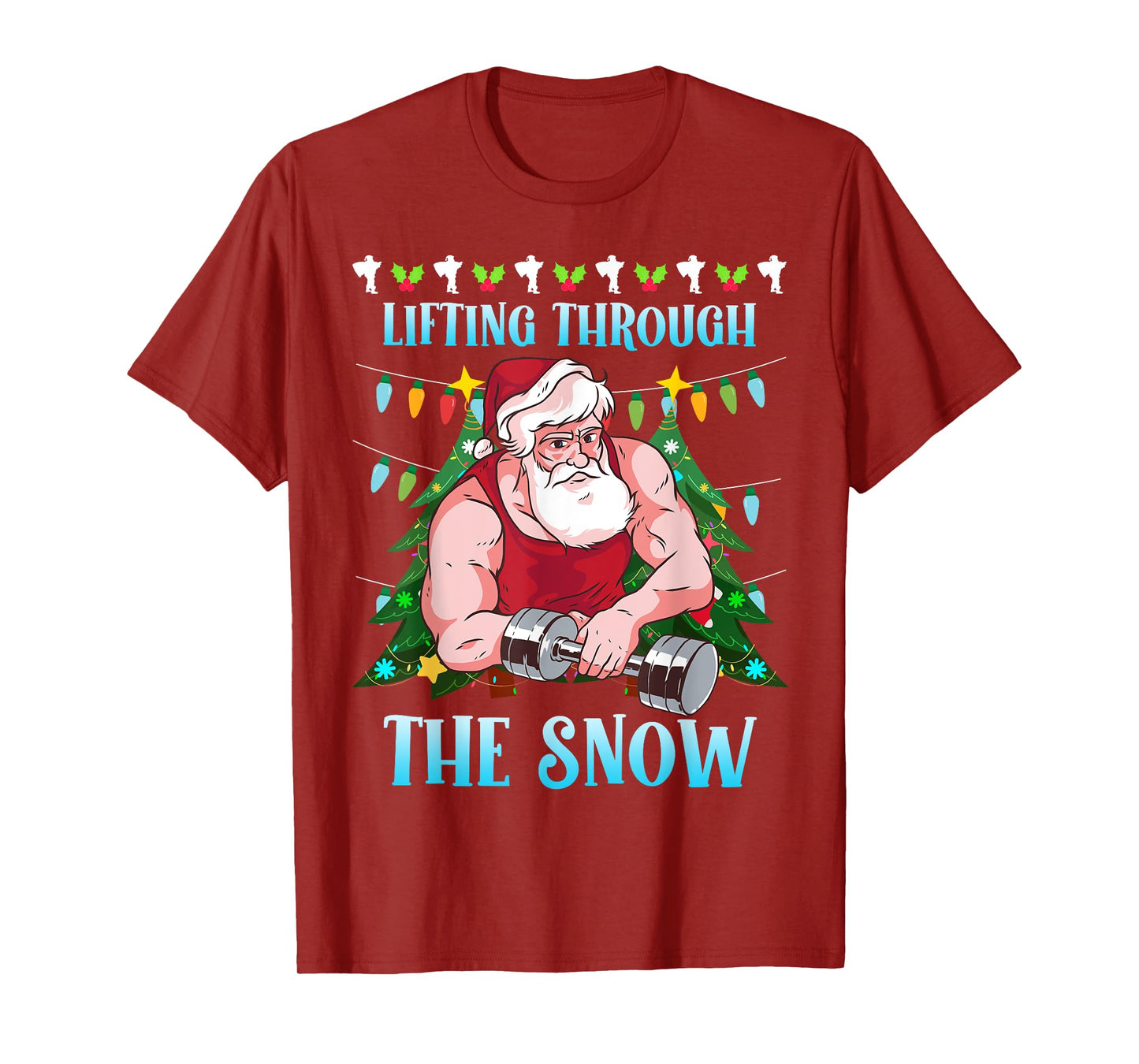 Santa Claus Lifting Through The Snow Funny Weight Training T-Shirt