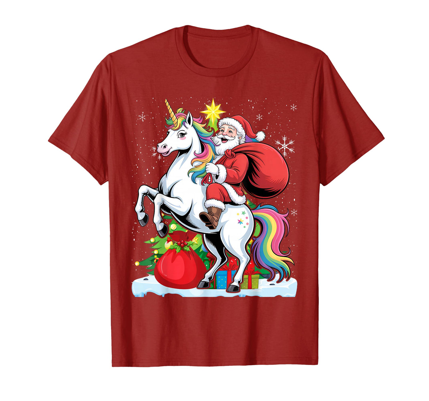 Funny Santa Claus Riding A Unicorn Cute Christmas Lover T-Shirt