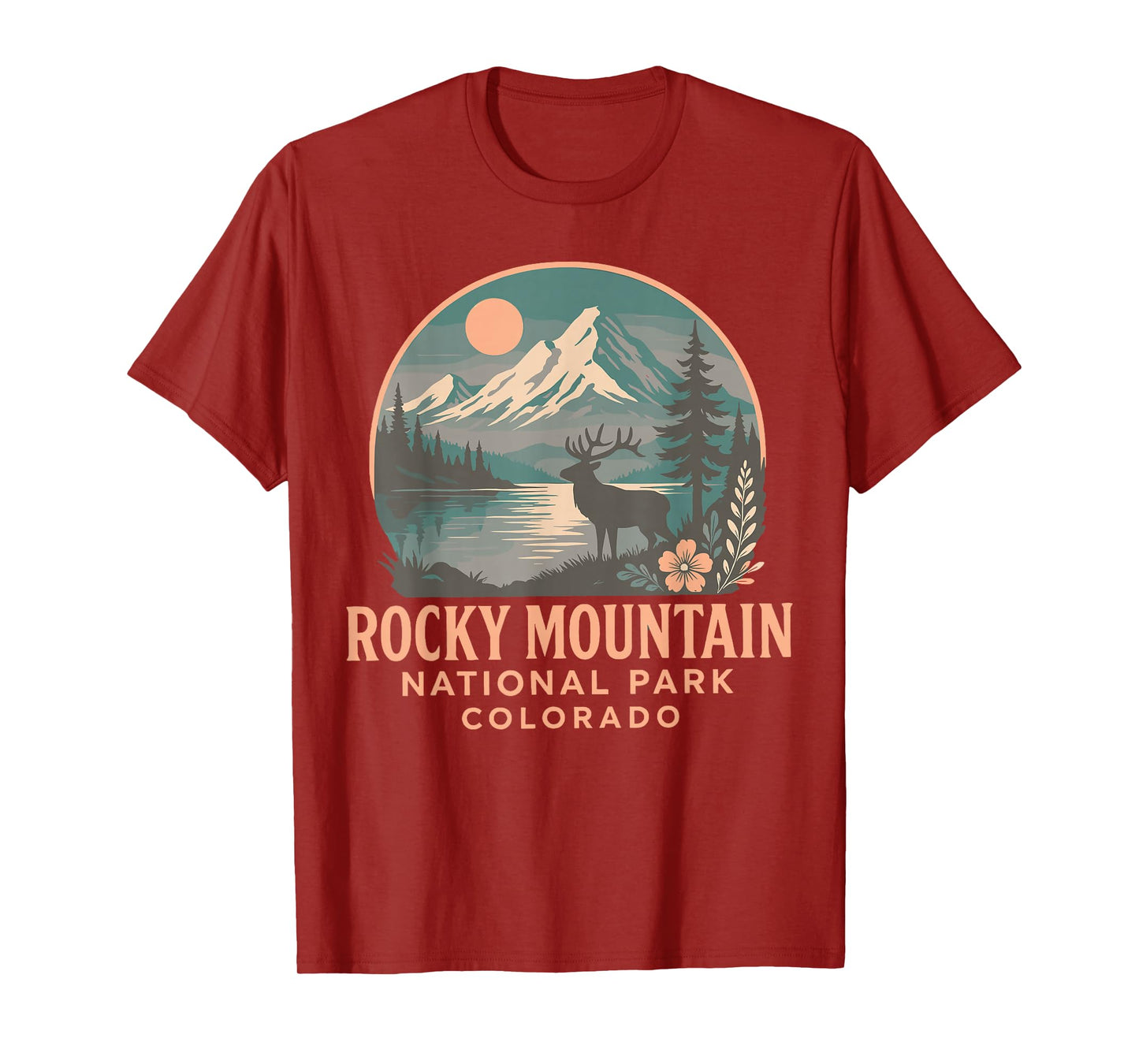 Colorado Rocky Mountain National Park Elk and Alpine Sunset T-Shirt