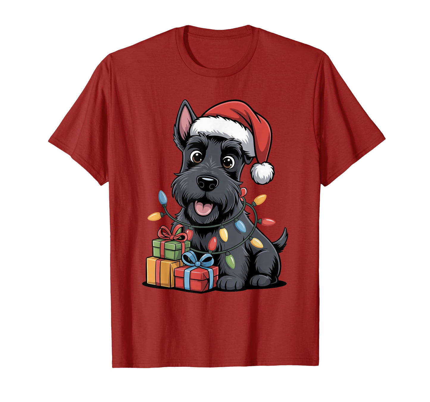 Cute Scottish Terrier Santa Hat Christmas Scottie Dog Lover T-Shirt