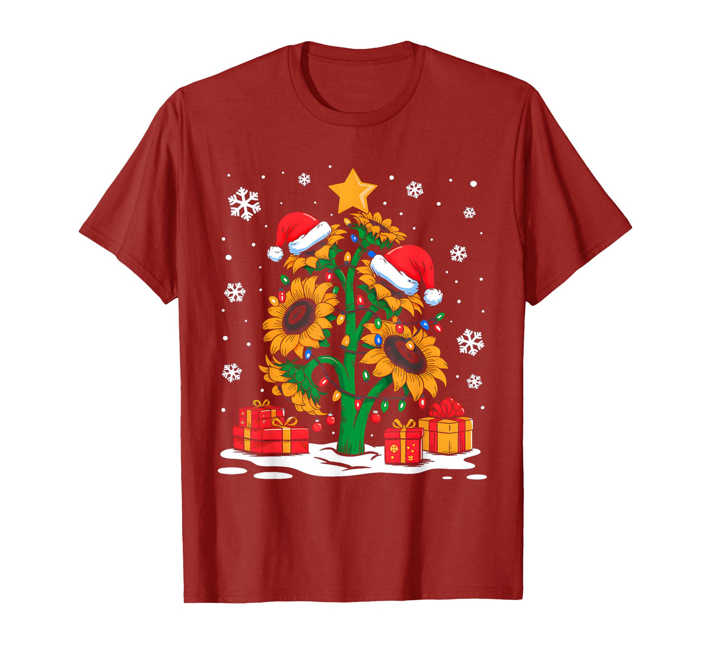 Santa Sunflower Christmas Tree Xmas Lights Santa Sunflower T-Shirt