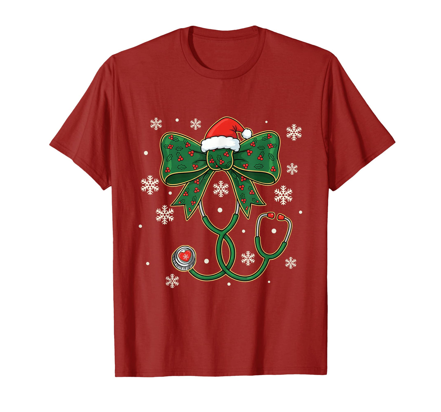 Coquette Bow Stethoscope Christmas Nurse Santa Hat Nursing T-Shirt