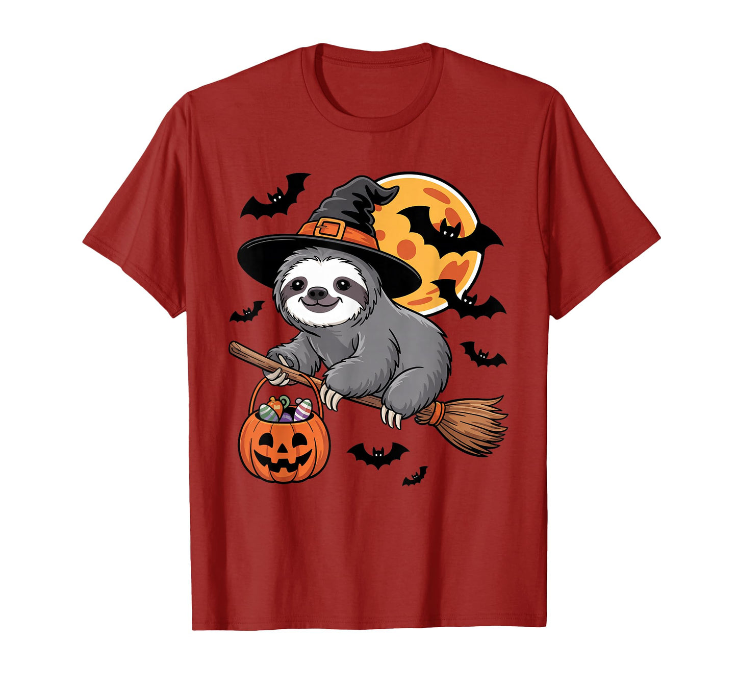 Cute Sloth Halloween Witch Hat Jack-o-Lantern Candy Bucket T-Shirt