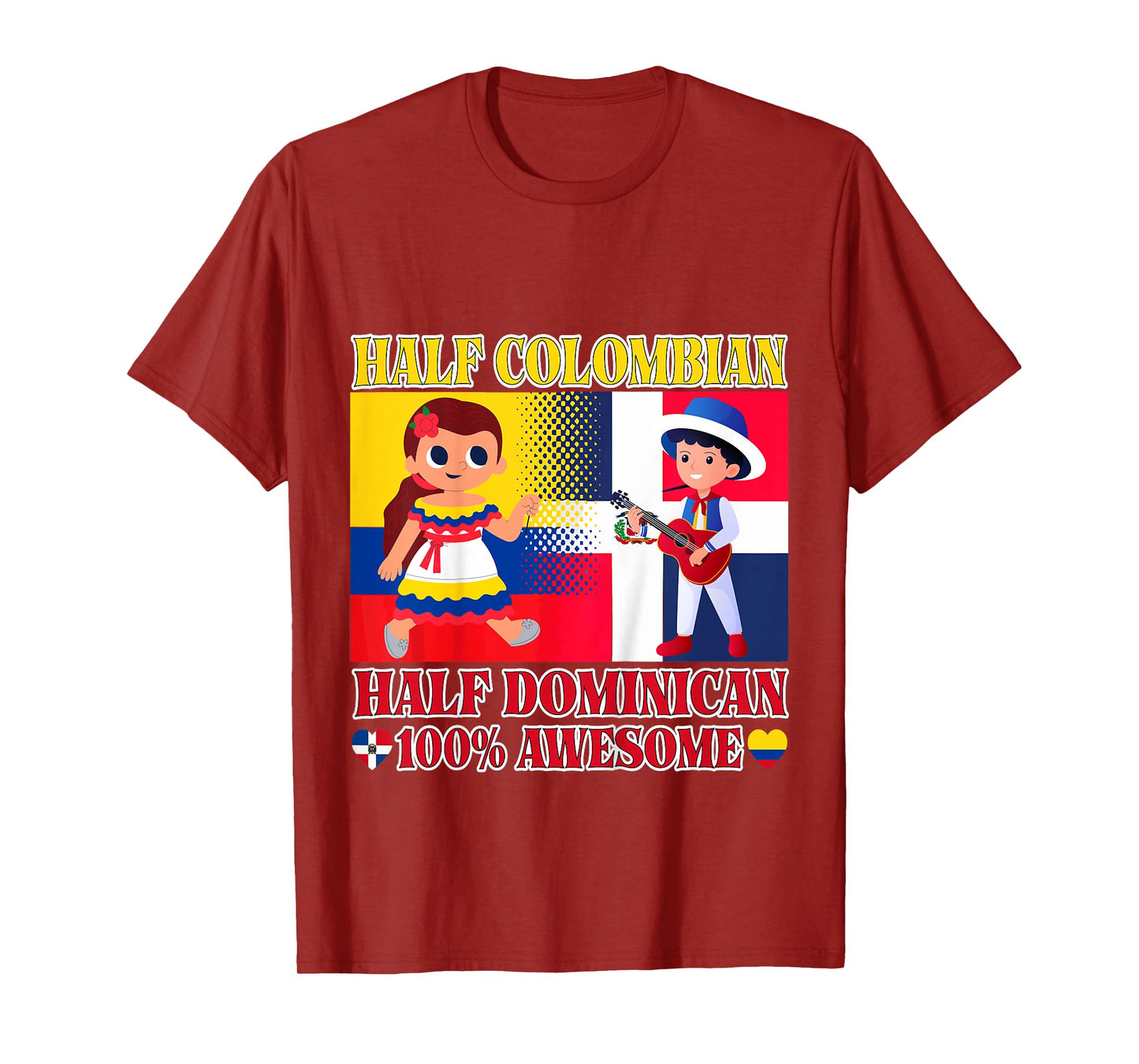 Half Colombian Half Dominican Republic Flag Toddler Girl Boy T-Shirt