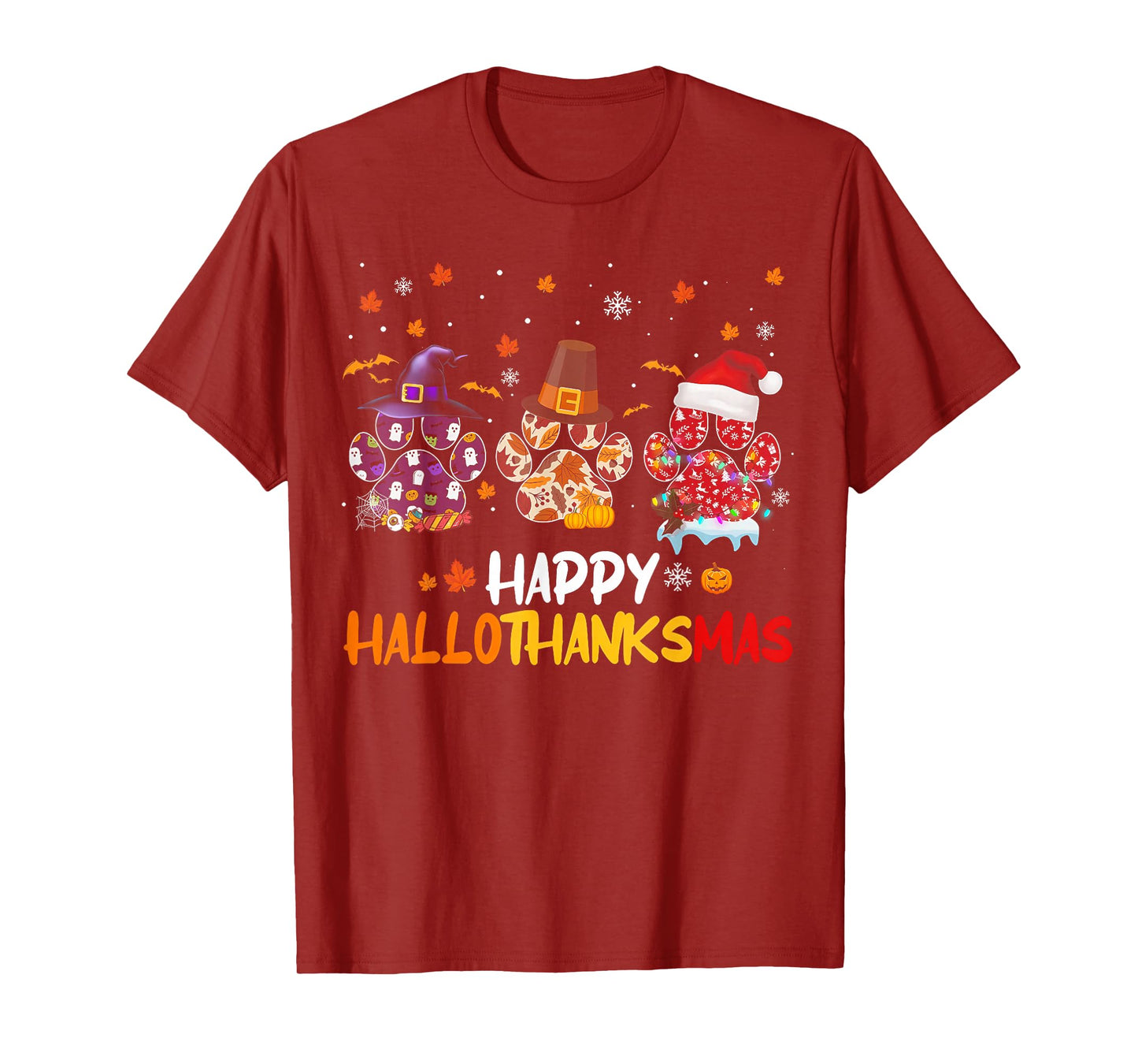 Happy HalloThanksMas Paw Funny Dog Lover Autumn Vibes T-Shirt