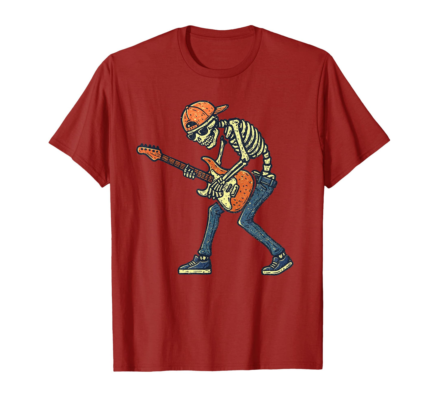 Vintage Halloween Skeleton Guitar Rock Funny Spooky Costume T-Shirt