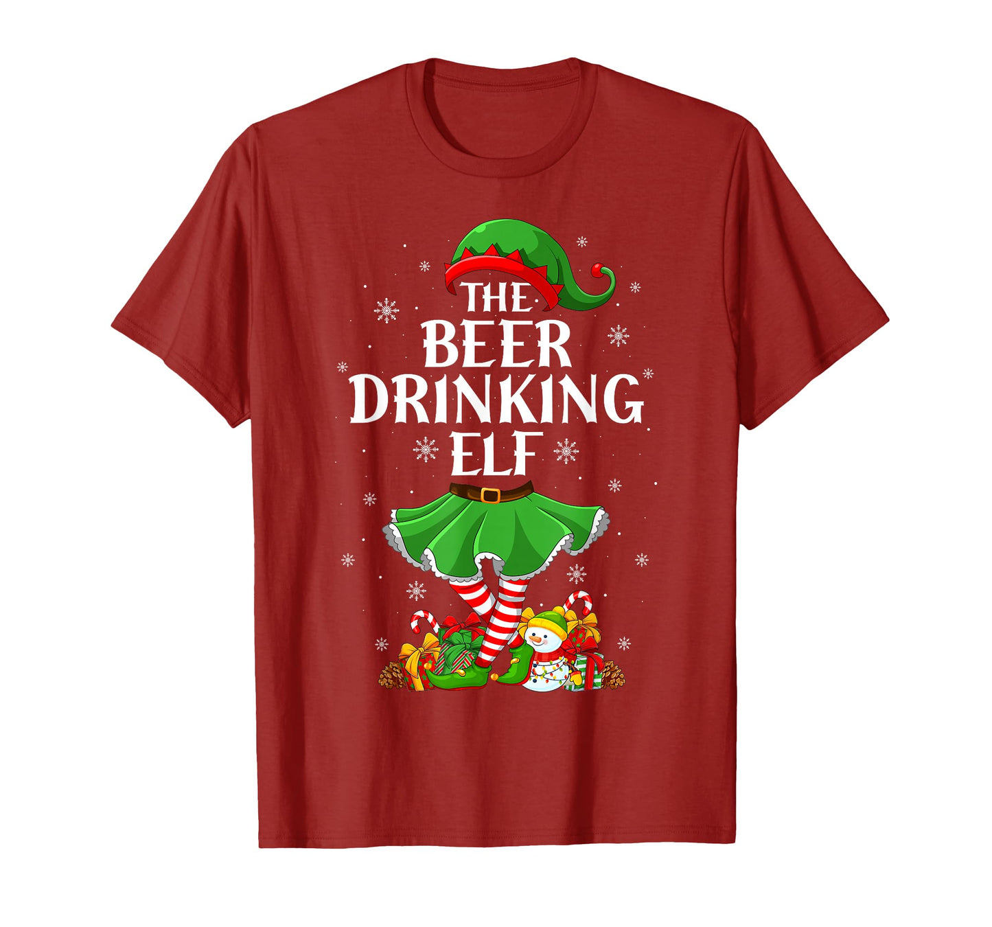 Beer Drinking Elf Christmas Family Elf Squad Xmas Girl Women T-Shirt