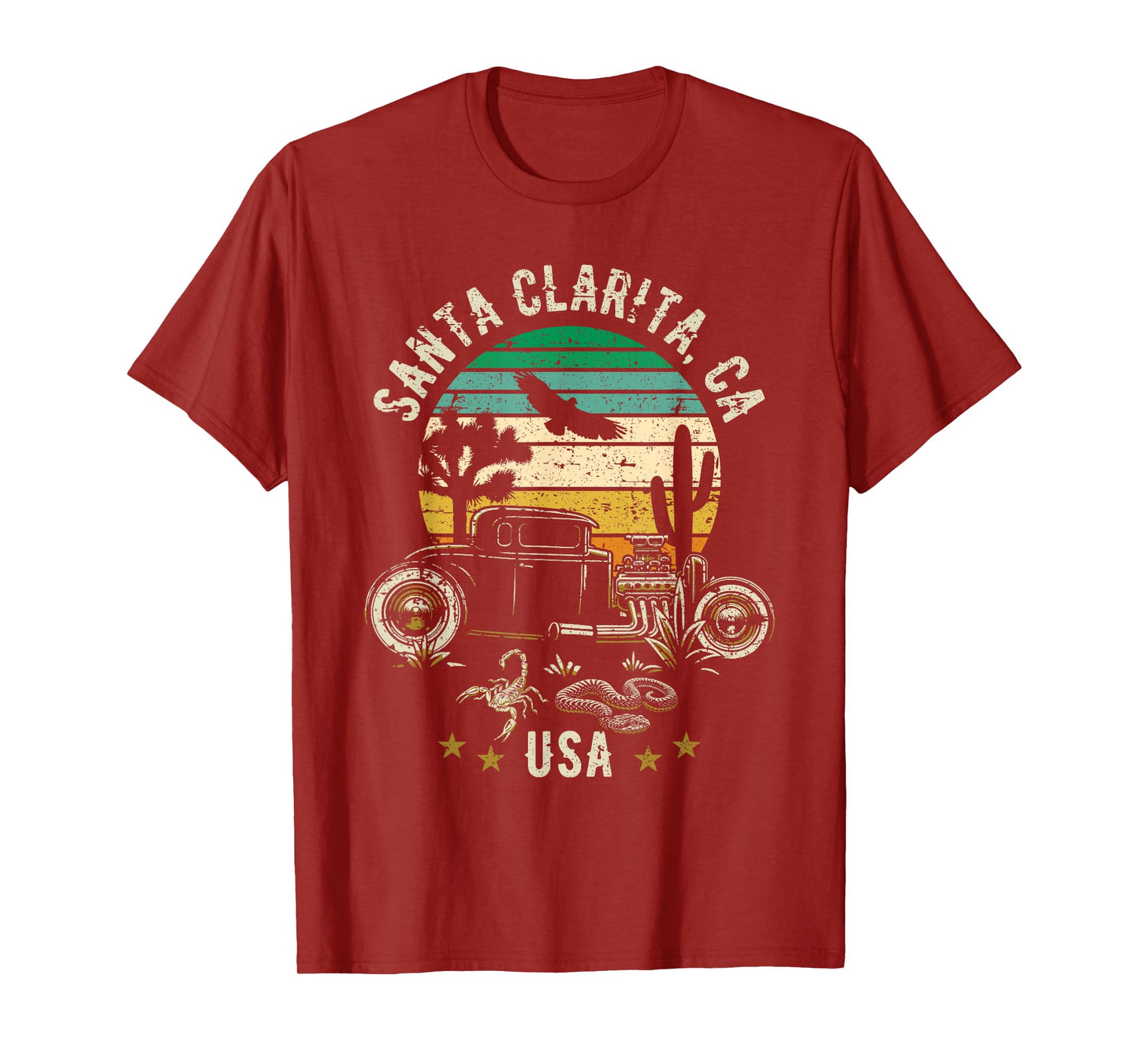 Santa Clarita California USA Hotrod Retro Sunset Design T-Shirt