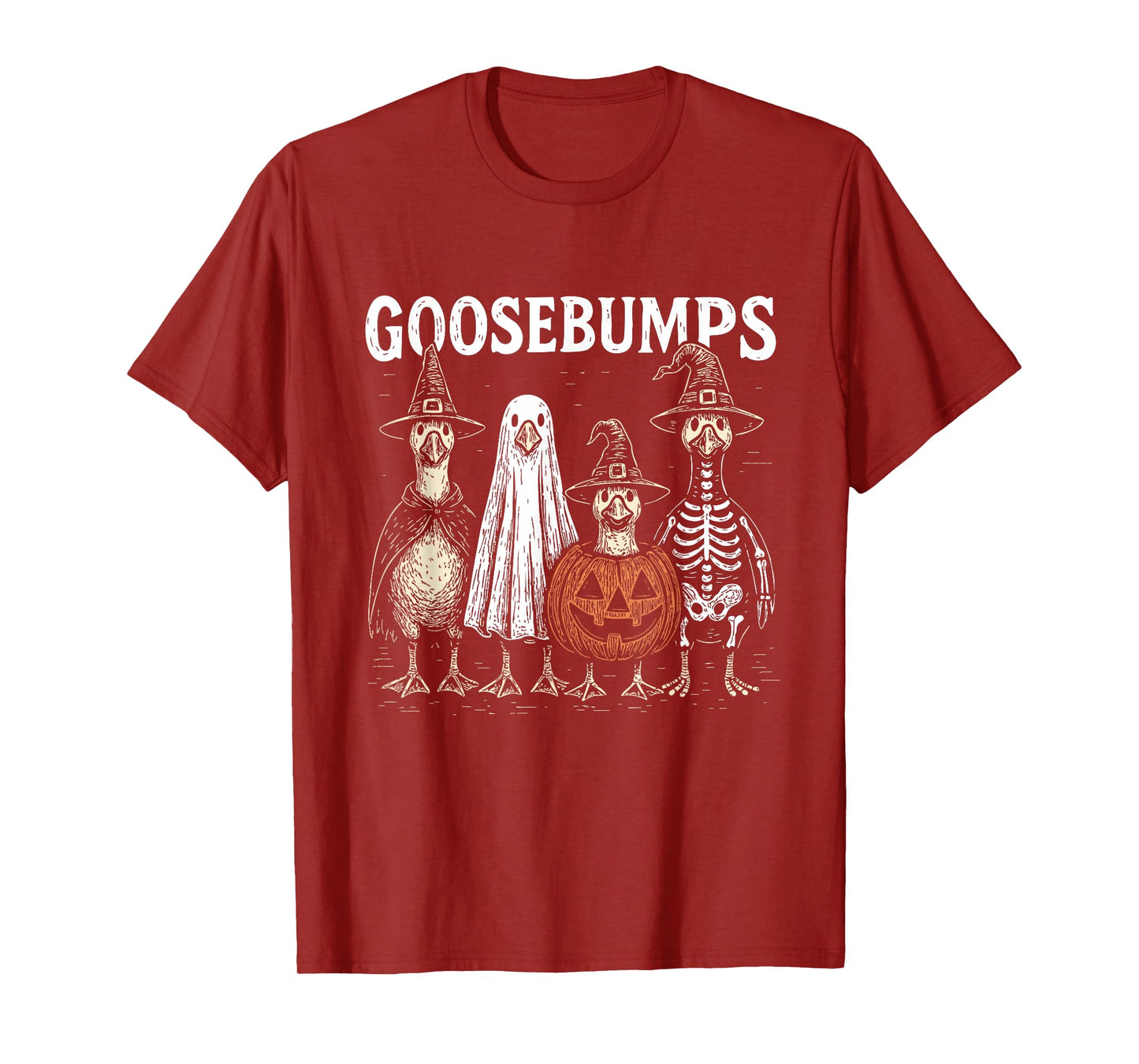 Funny Halloween Spooky Season Goose Pumpkin Illustration T-Shirt