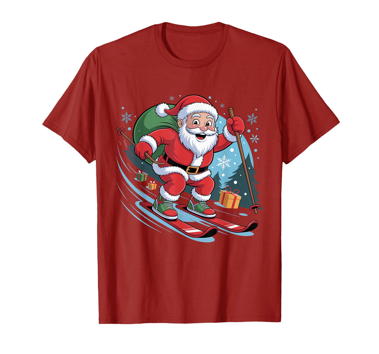 Funny Santa Skiing Lover Holiday Christmas Xmas Pajama T-Shirt