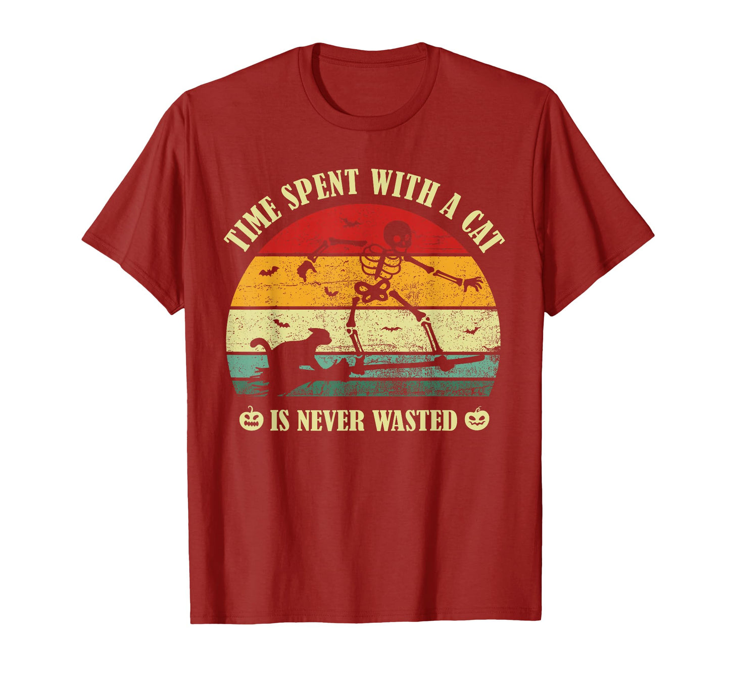 Time Spent with A Cat is Never Wasted Skeleton Halloween Fur T-Shirt