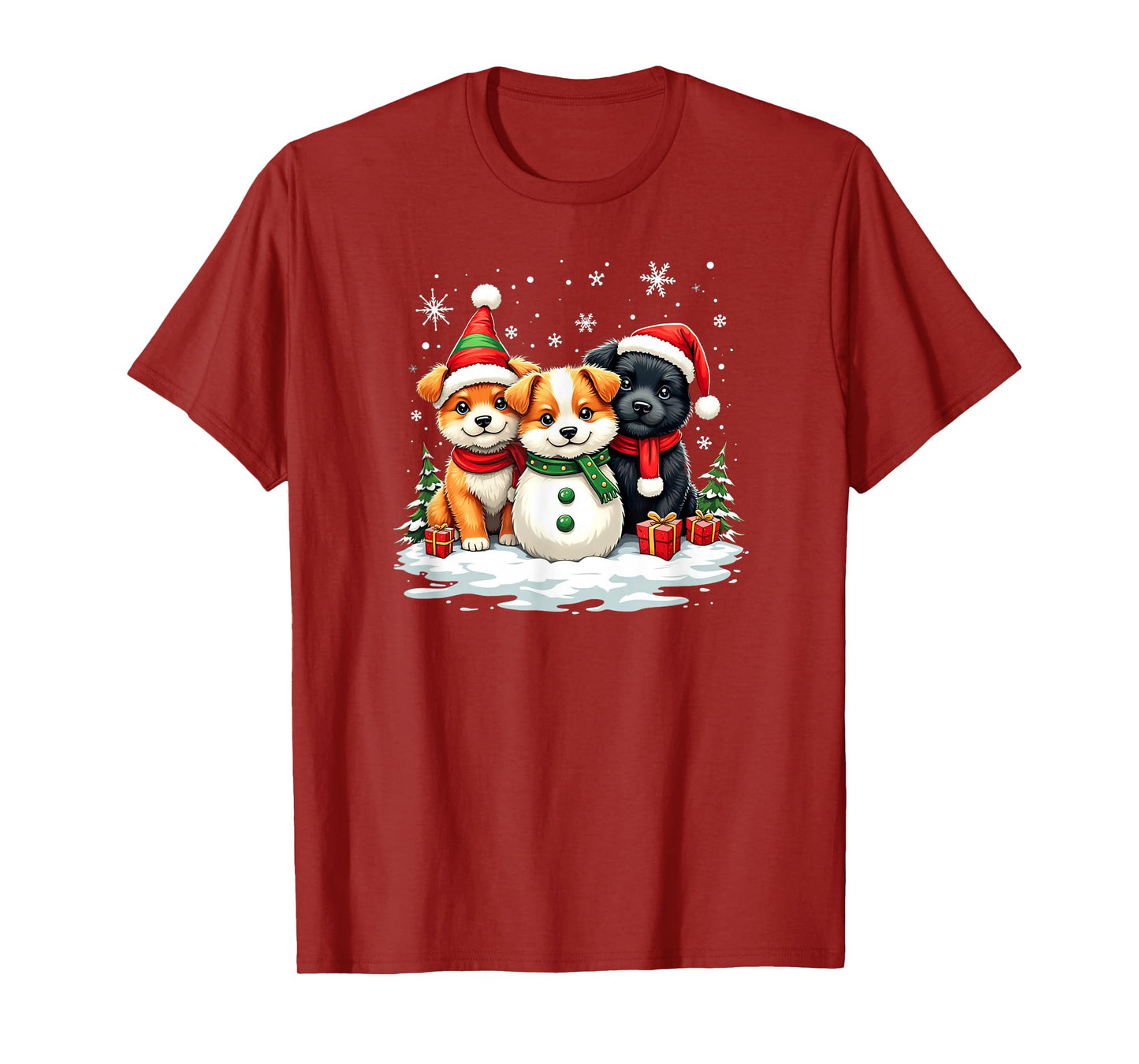 Christmas Corgi Puppies Snowman Dog Trio Santa Claus Snow T-Shirt