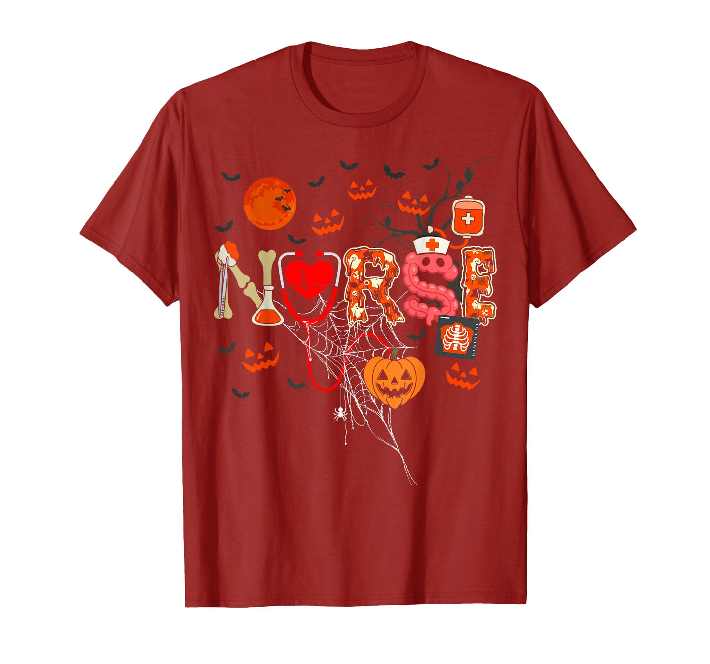 Nurse Funny Stethoscope Nurse Pumpkin Skull Lover Halloween T-Shirt