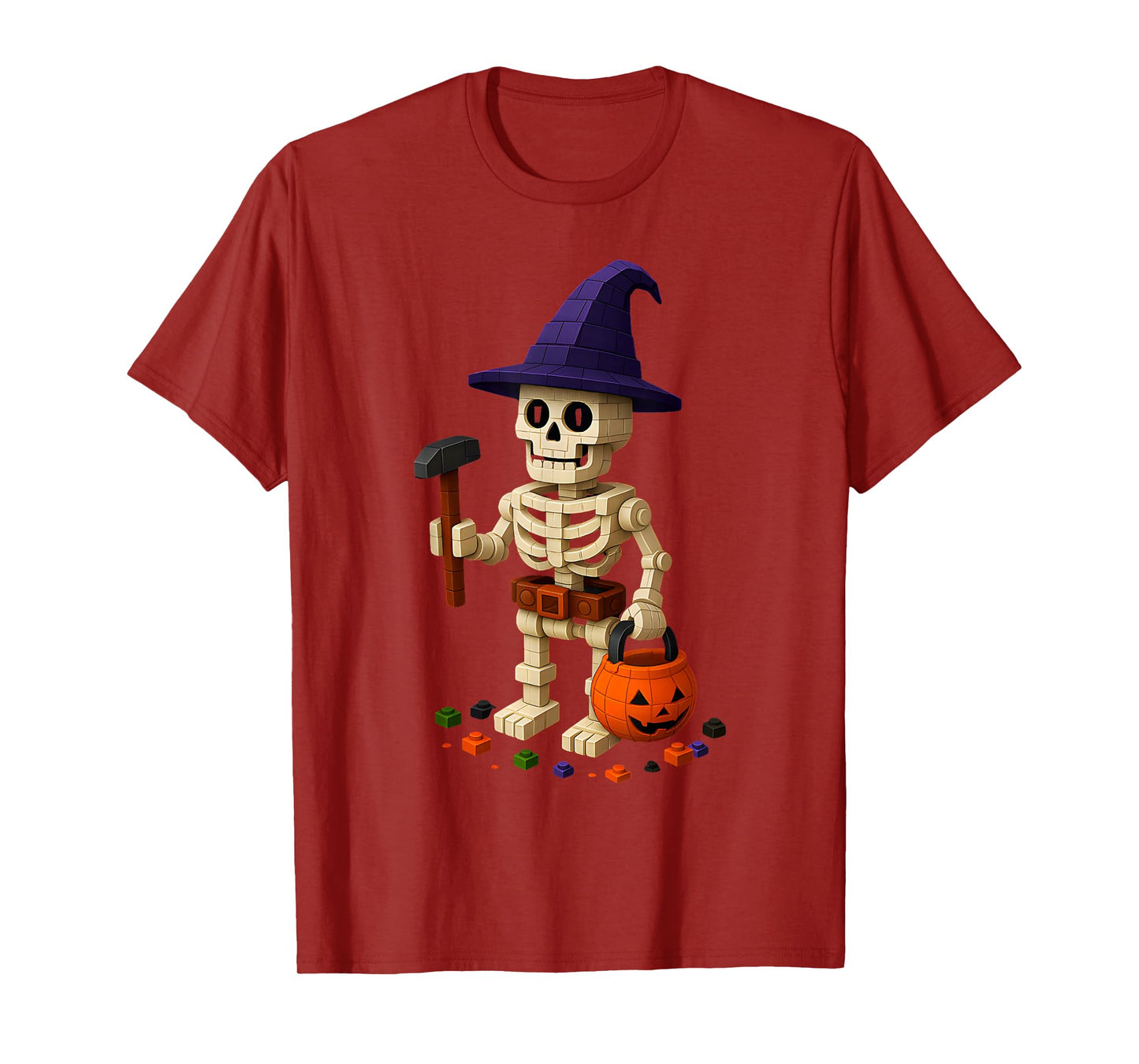 Retro Halloween Brick Skeleton Master Builder T-Shirt