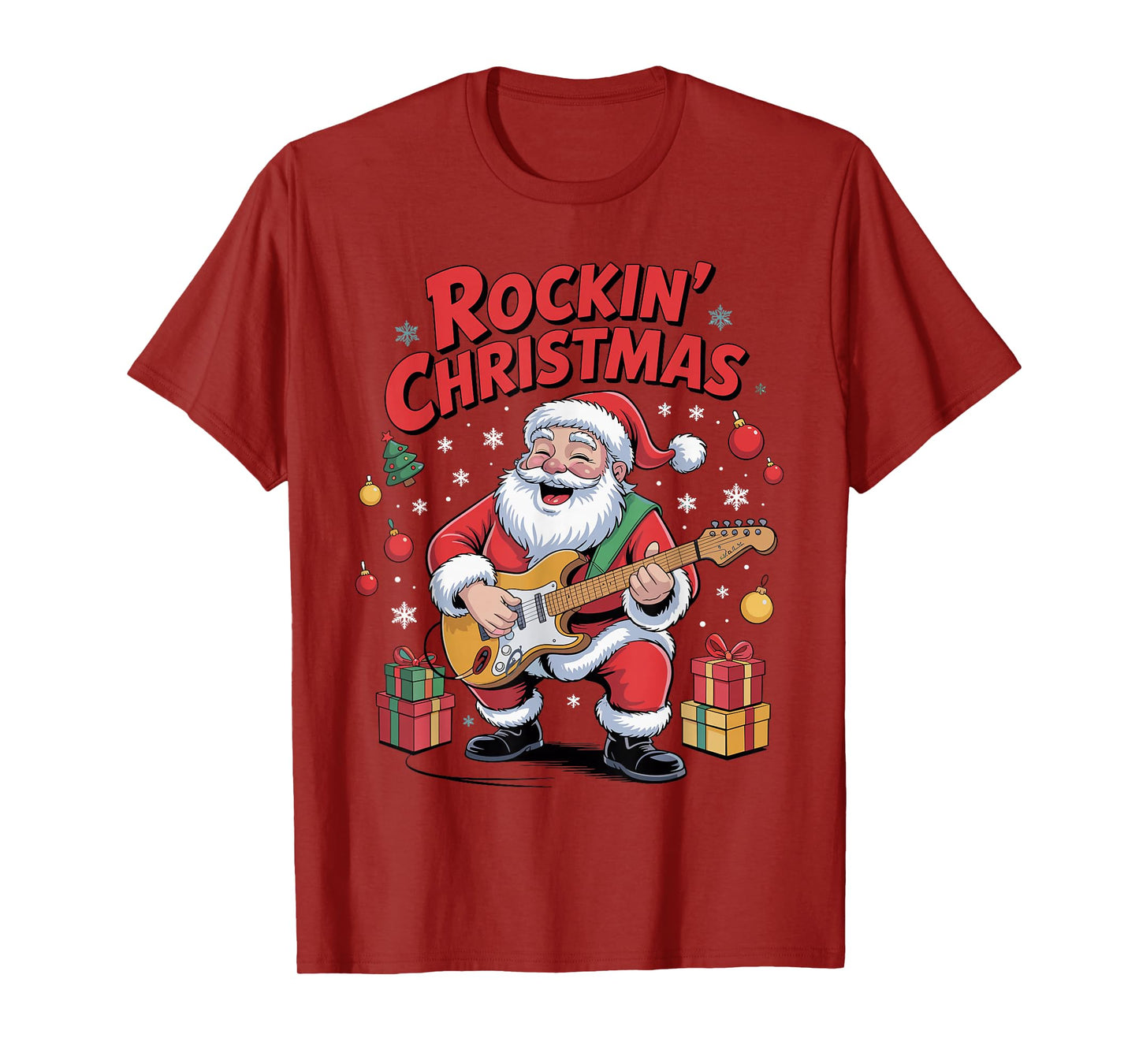 Funny Santa Playing Guitar Holiday Chrismas Xmas Pajama T-Shirt