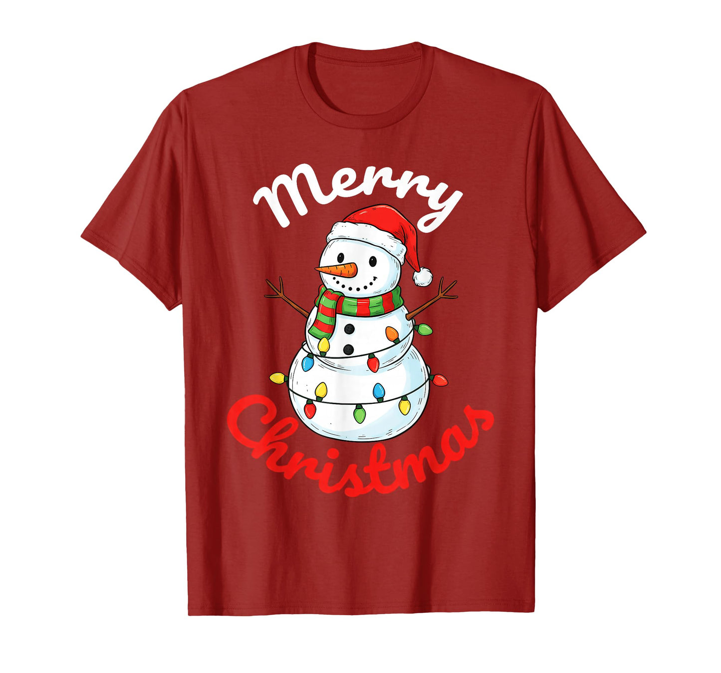 Merry Christmas Snowman Santa Hat Holiday Kids Men Women T-Shirt