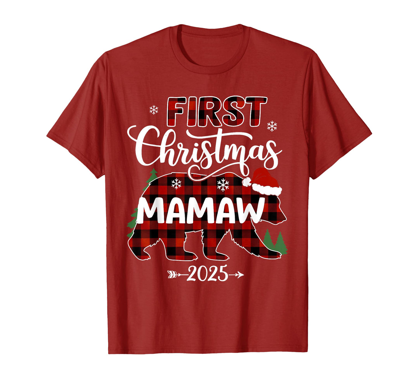 Pregnancy First Christmas Mamaw Red Plaid Bear Santa 2025 T-Shirt