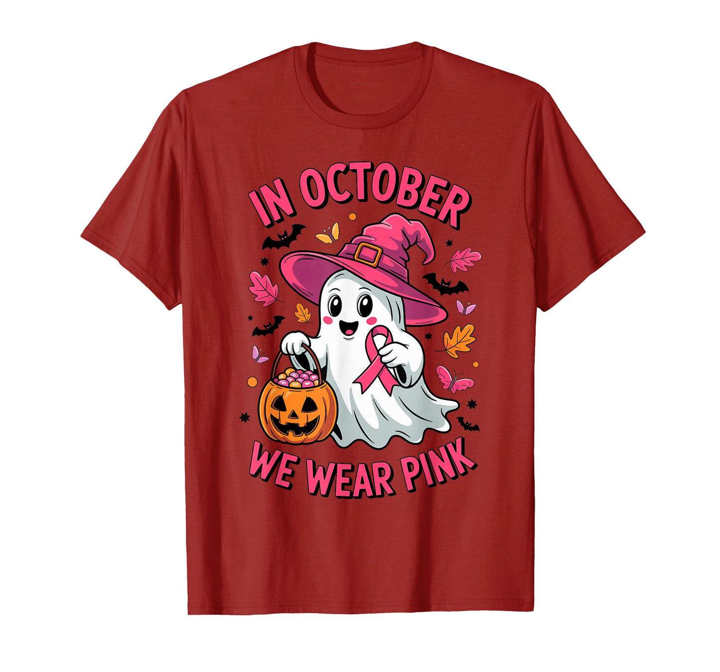 Cute Ghost Pumpkin in October We Wear Pink Costume Halloween T-Shirt