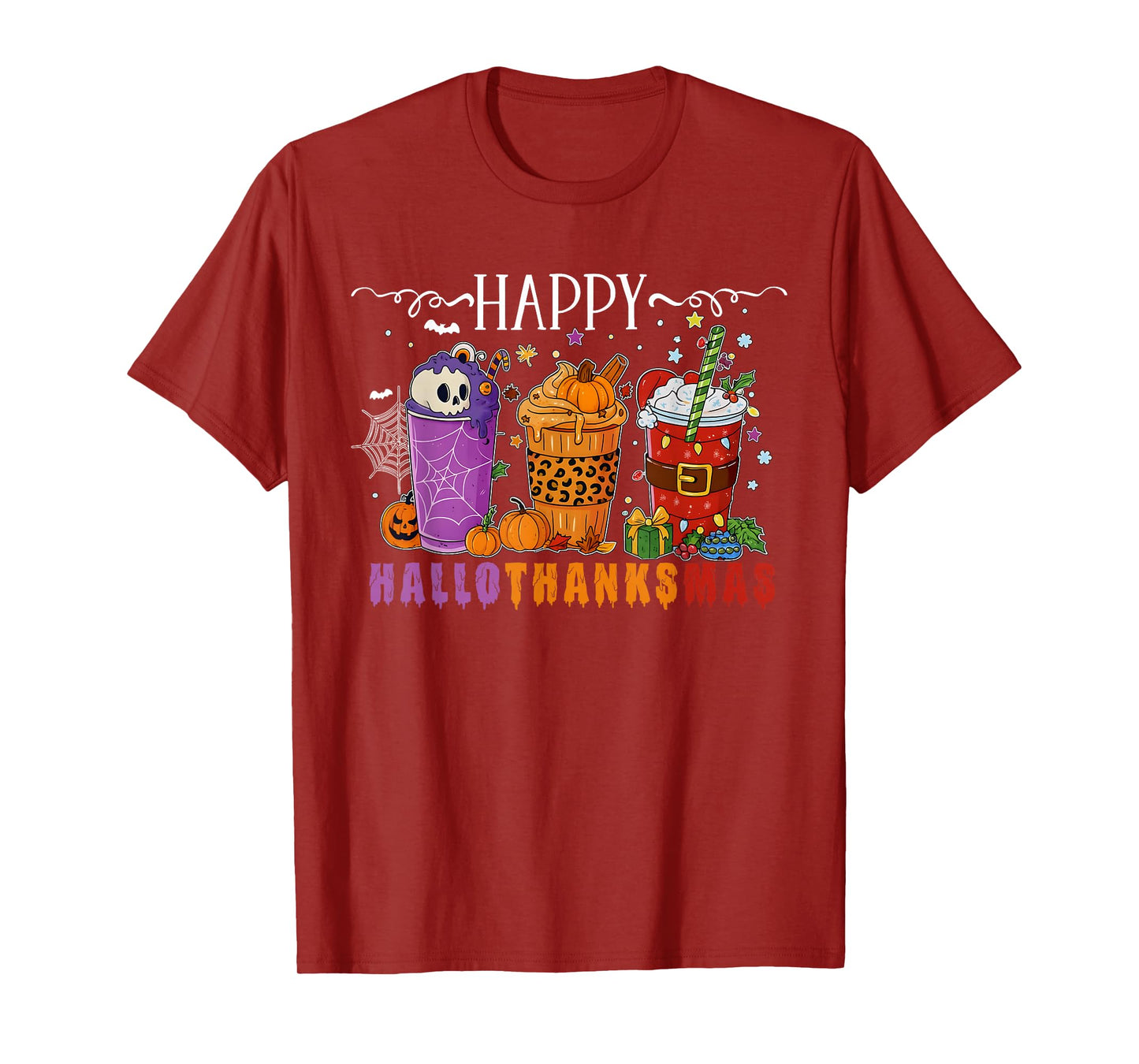Happy Hallothanksmas Funny Halloween Thanksgiving Christmas T-Shirt