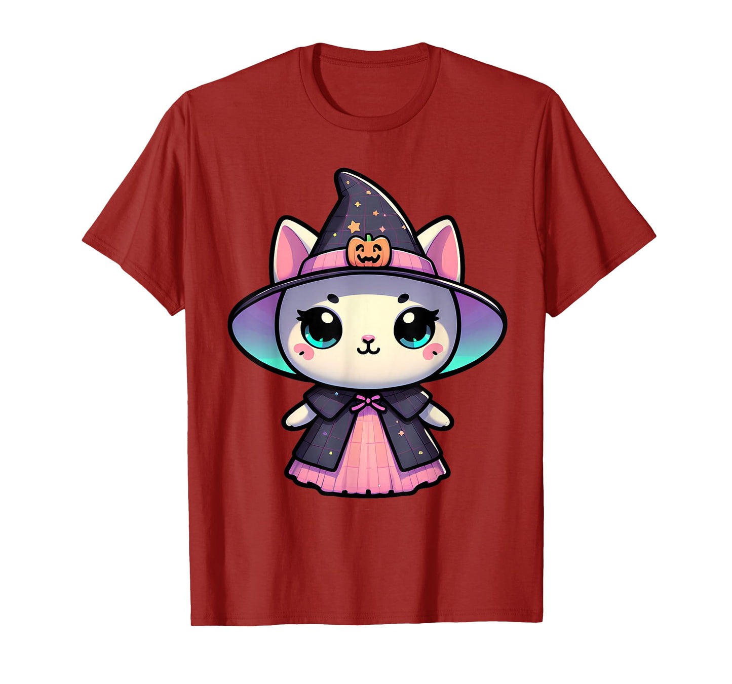 Kawaii Halloween Cat Witch Pumpkin Hat Cute Pastel Magic Art T-Shirt