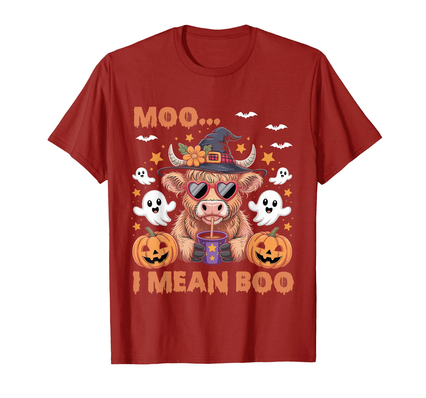 Moo I Mean Boo Witch Highland Cow Halloween Costume T-Shirt