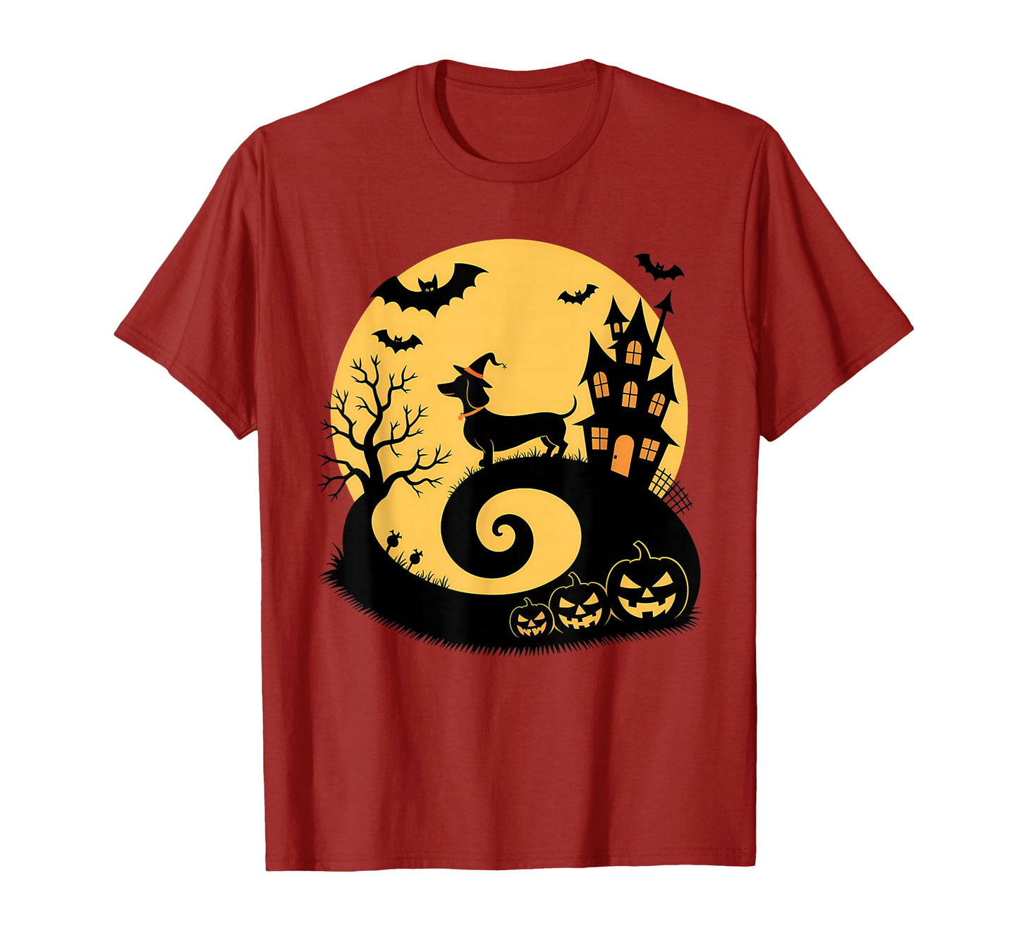 Halloween Dachshund Witch Pumpkins Bats Moon T-Shirt