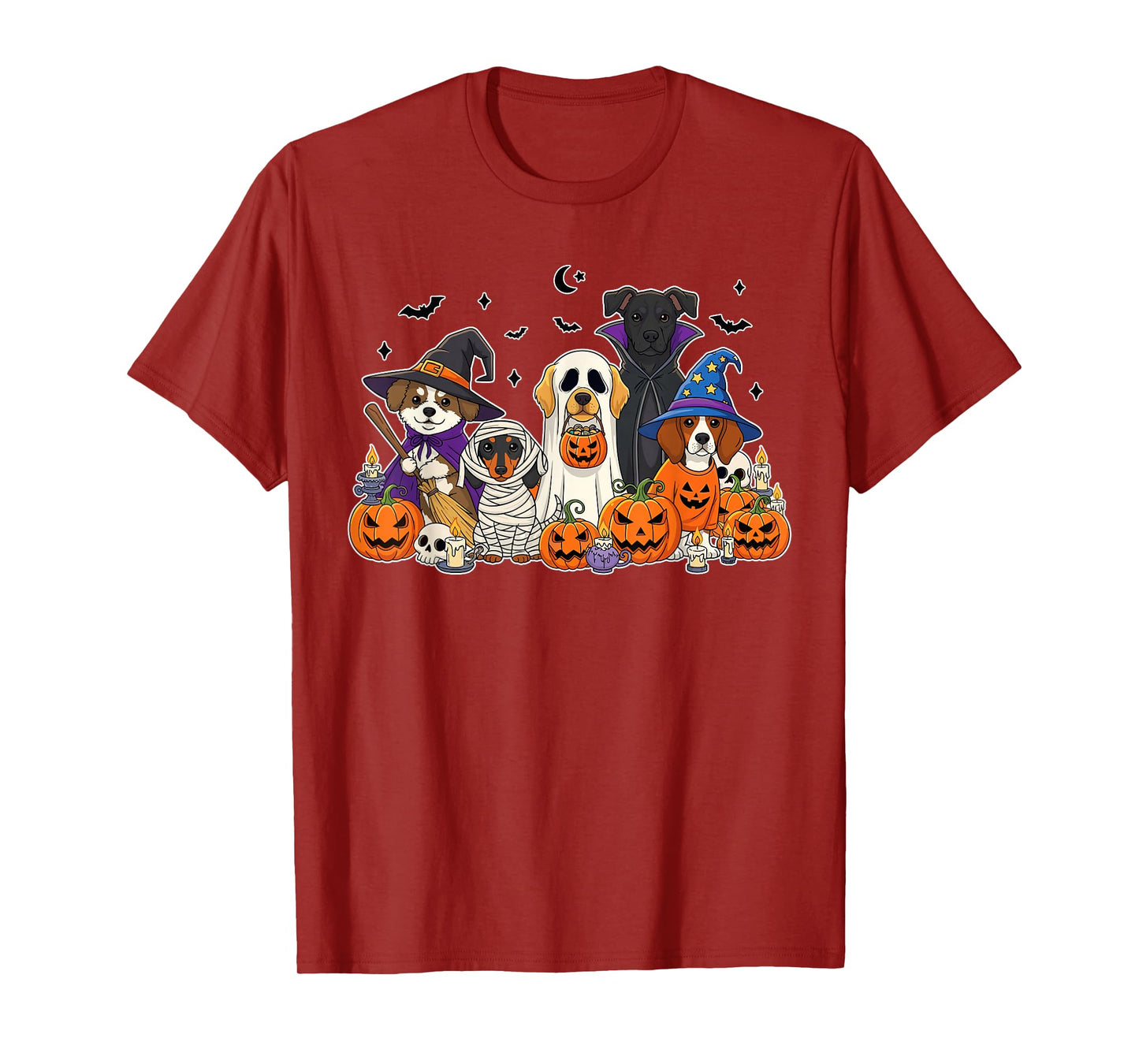 Cute Dogs in Ghost Witch Mummy Costume Women Men Halloween T-Shirt