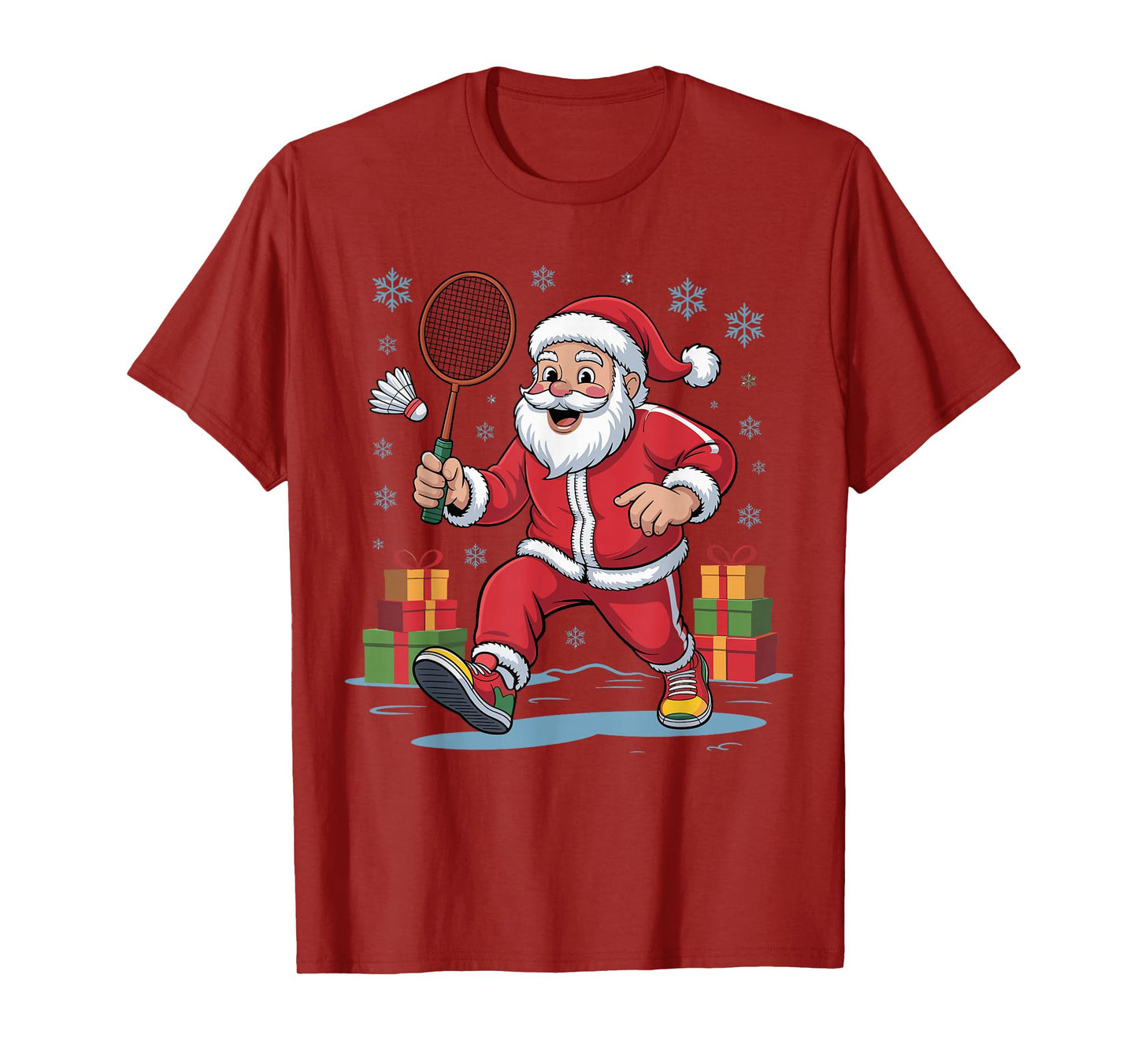 Santa Playing Badminton Funny Holiday Christmas Xmas Pajama T-Shirt